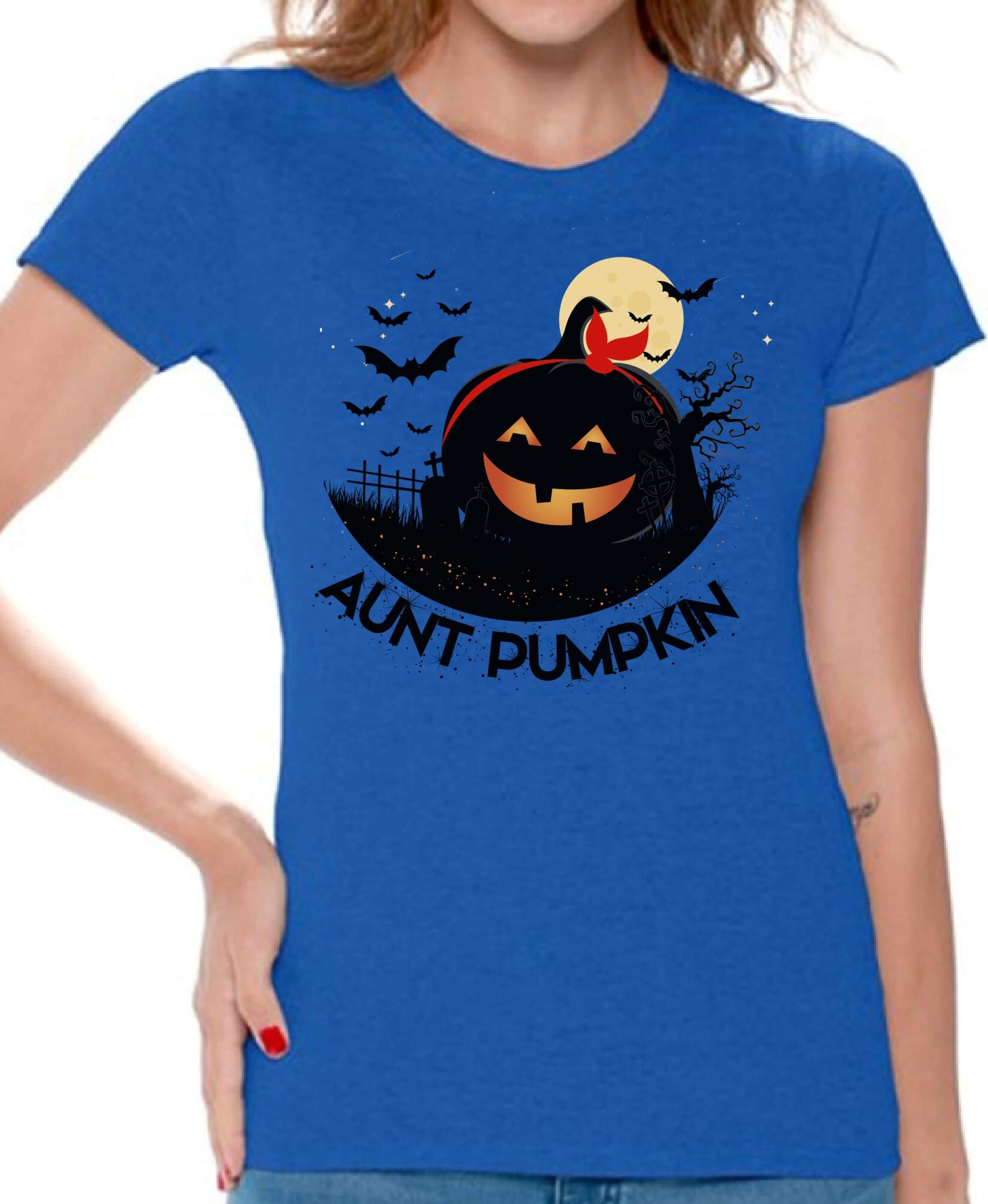 Halloween Pumpkin Aunt T-Shirt for Women - Funny & Cute Halloween Costume Tee - Perfect for Halloween Parties, Trick or Treating & Spooky Season Outfits