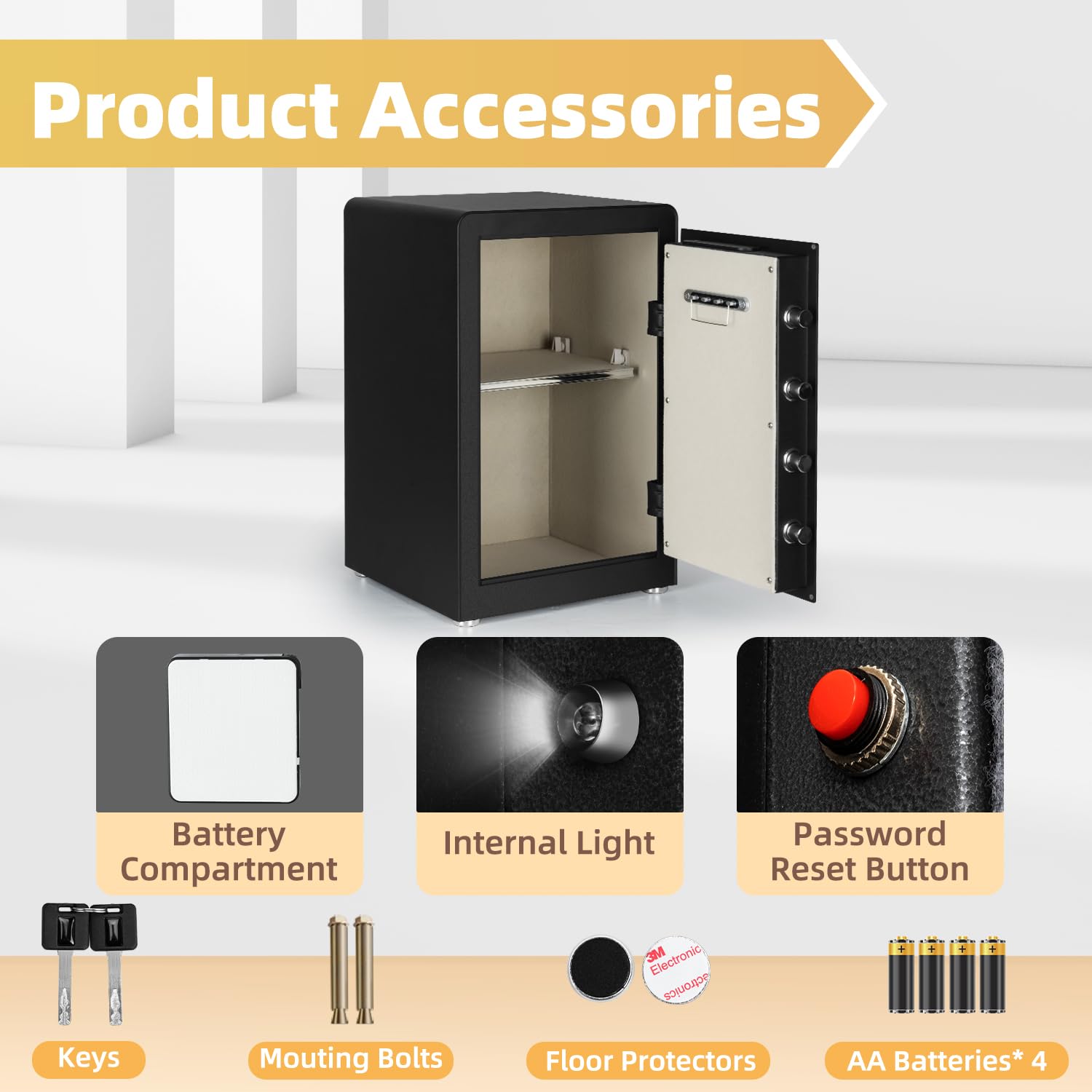 2.9 Cubic Feet Home Security Safe Box with Electronic Digital Keypad - Dual Alarm System, LED Light & Adjustable Shelves - Fireproof Safe for Money, Jewelry, Documents - Ideal for Home, Office & Hotel Use