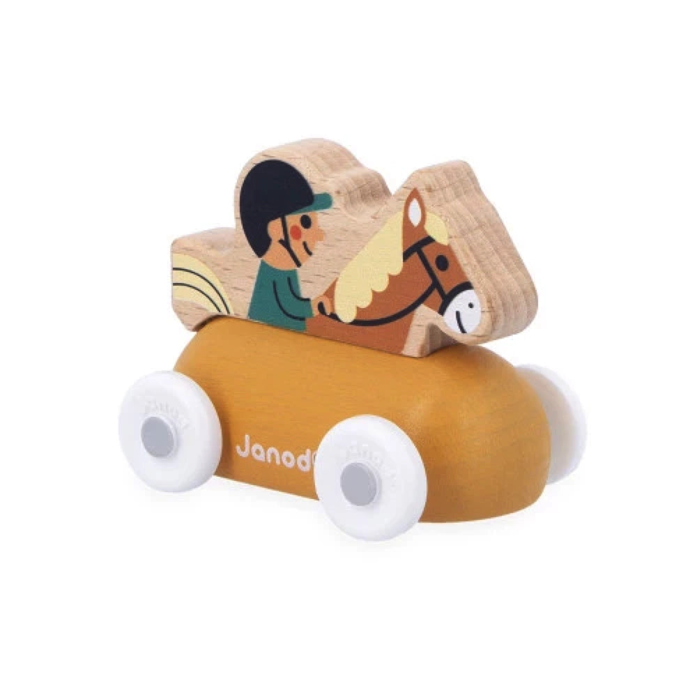 Janod Cross Roads Wooden Horse Rider Toy - Montessori Learning Toy for Kids, Perfect for Imaginative Play & Early Childhood Development | Great Gift for Toddlers & Preschoolers
