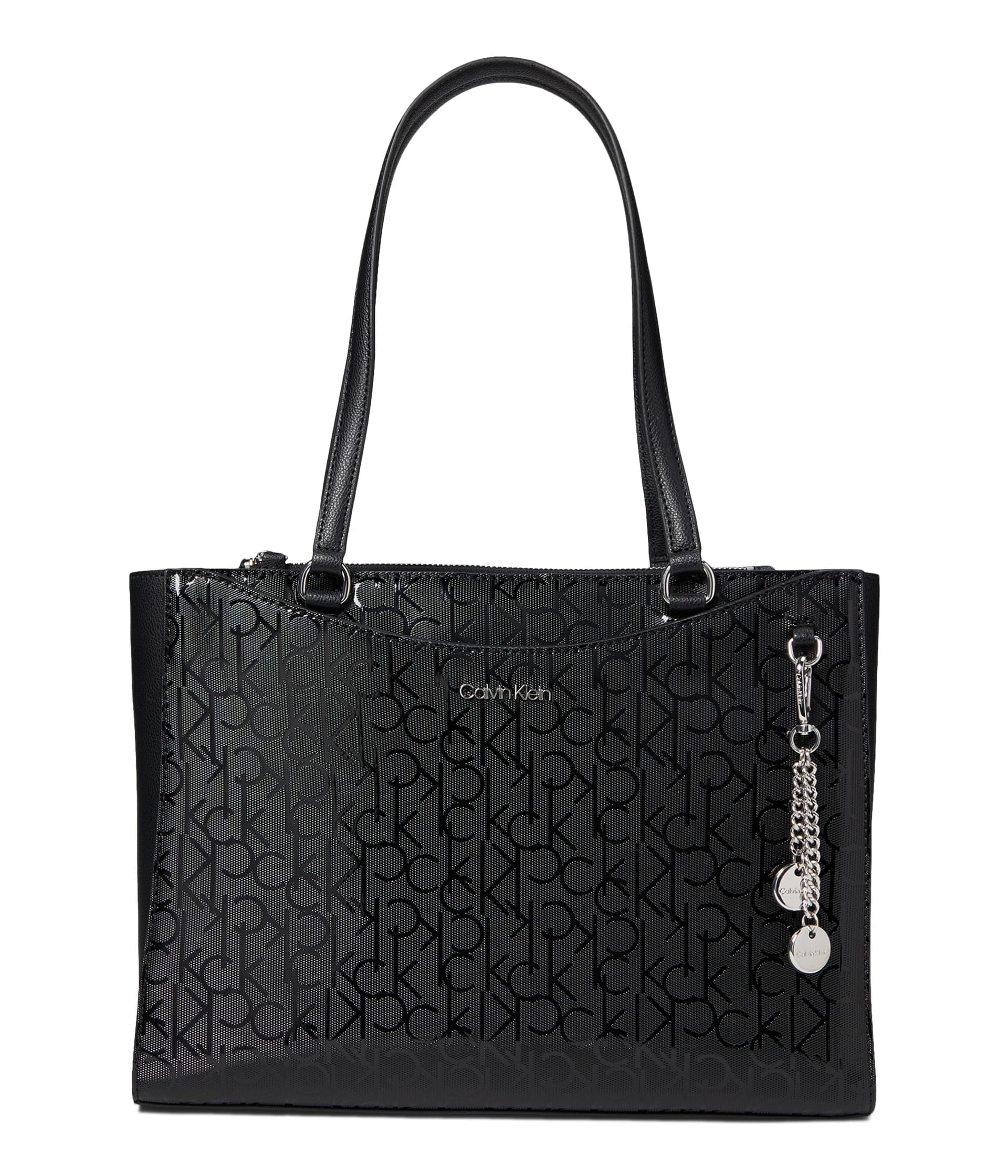 Calvin Klein Mavis Text Emboss Tailored Tote Bag for Women - Stylish Leather Handbag for Work, Travel & Everyday Use | Professional Office Purse & Fashionable Shoulder Bag