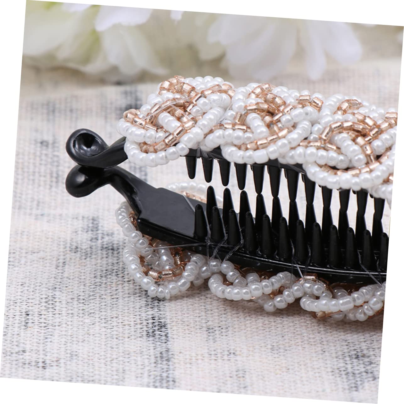 FOMIYES Acrylic Bead Hair Clip - Vertical Ponytail Holder for Women & Girls, Fashion Hair Accessories (Rice White/Light Brown) | Perfect for Parties, Weddings & Daily Styling