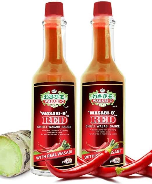 Authentic Wasabi & Red Chili Hot Sauce - Gluten-Free, Vegan Japanese Spicy Sauce for Sushi, Steak & Seafood - 55g Bottle (Pack of 2) - Perfect for Sushi Nights, BBQ Parties & Asian Cuisine