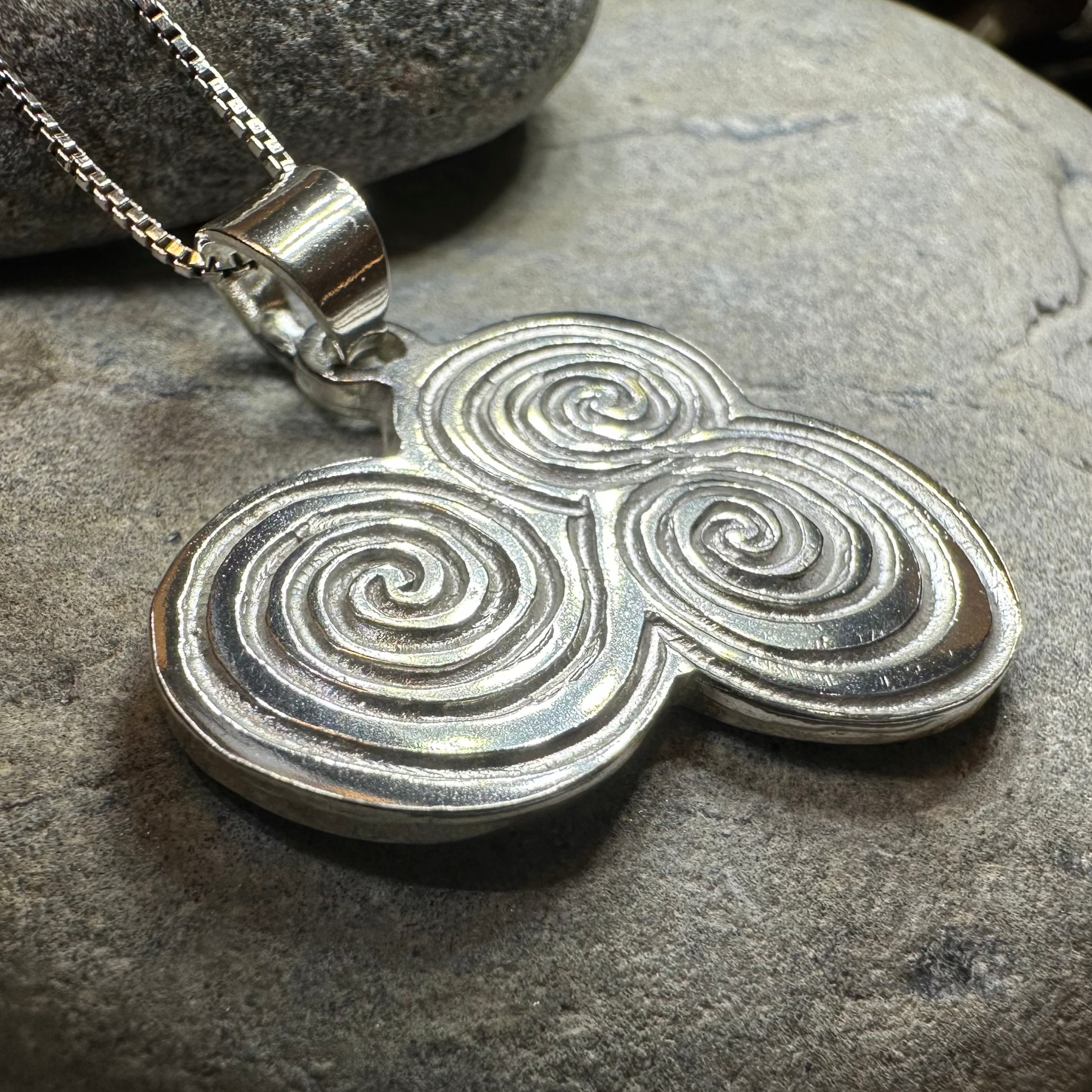 Handmade Newgrange Triple Spiral Pendant Necklace - Celtic Jewelry for Women, Spiritual Gift for Meditation & Yoga
