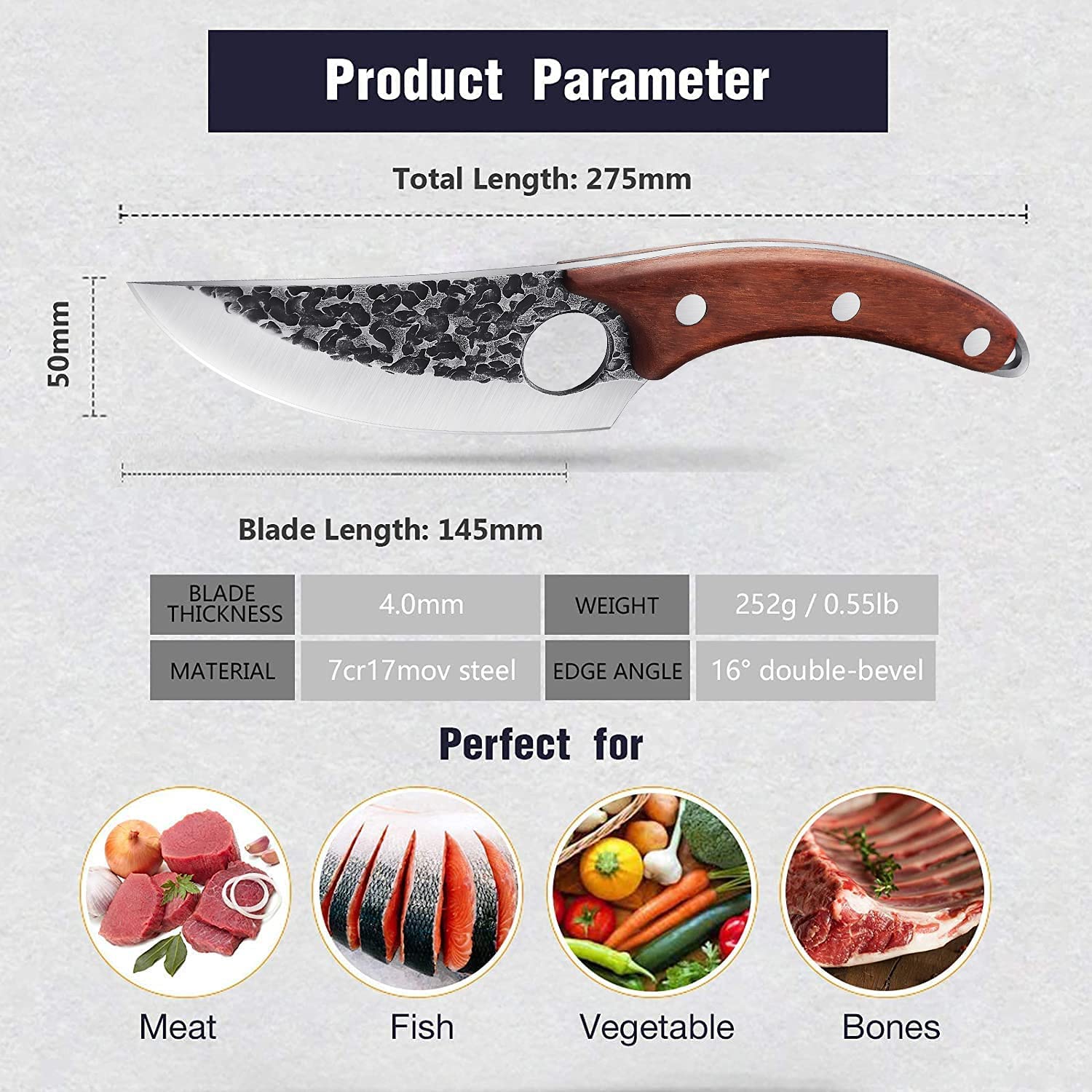 Premium Huusk Viking Chef Knife - Hand Forged Full Tang Boning Knife with Leather Sheath | Japanese Style Butcher & Meat Cleaver | Professional Kitchen & Outdoor Camping Knife | Perfect for Home Cooking, Hunting, and Survival Gear