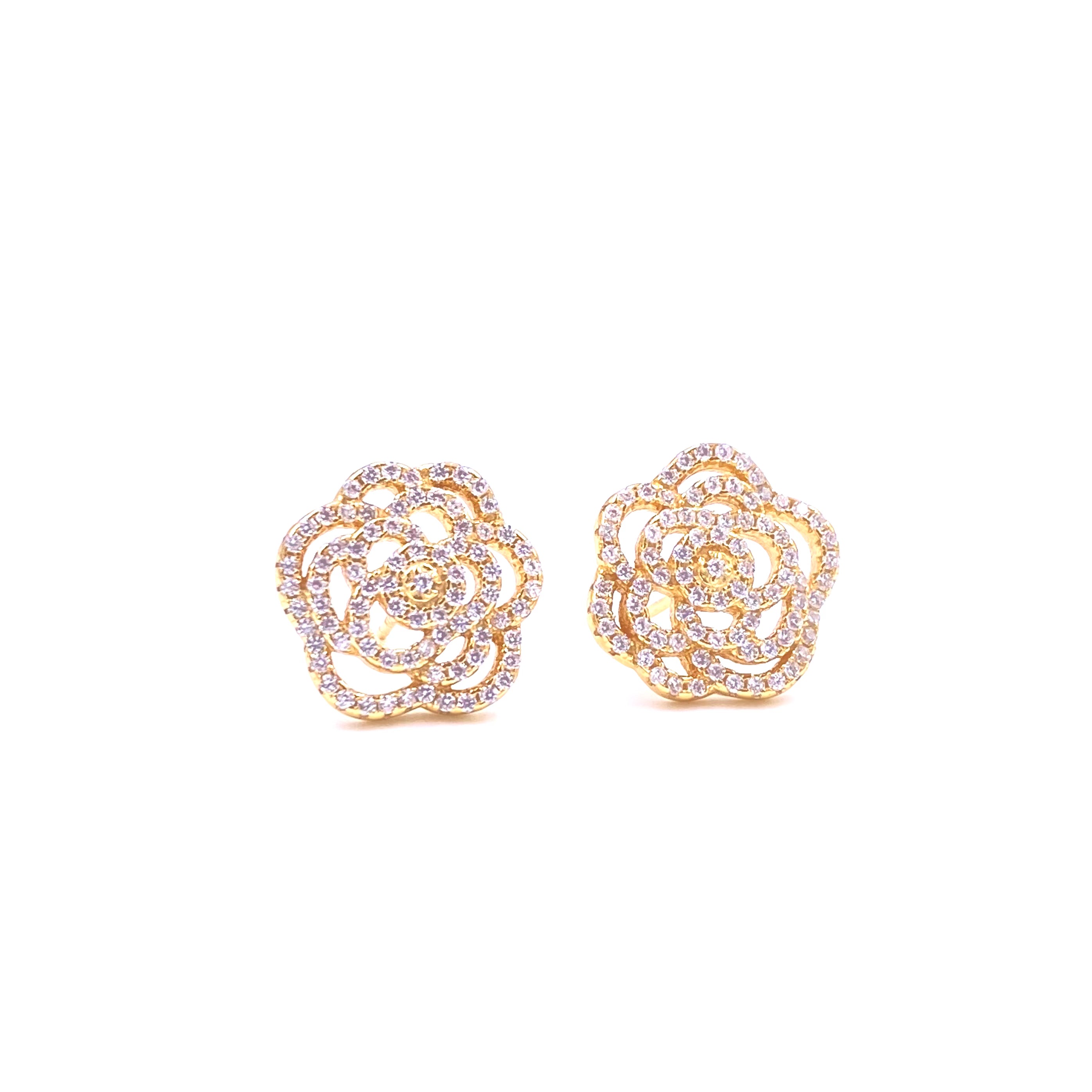 Ashley Gold Sterling Silver Gold Plated CZ Flower Stud Earrings for Women - Elegant Floral Jewelry Gift for Birthday, Anniversary & Special Occasions