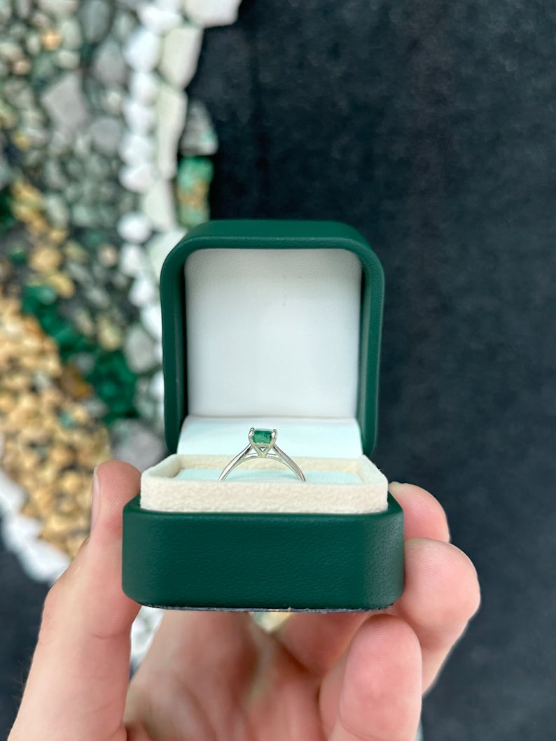 1.0ct Lush Dark Green Emerald Cut Solitaire Ring - 925 Sterling Silver Engagement Ring for Women, Perfect for Anniversary, Proposal & Special Occasions