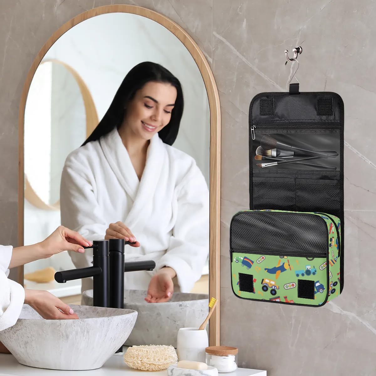 Durable Hanging Travel Toiletry Bag with Hook - Waterproof Cosmetic Organizer for Men & Boys - Perfect for Trucks, Tractors & Cars - Ideal for Toiletries, Makeup & Accessories Storage on Road Trips & Camping