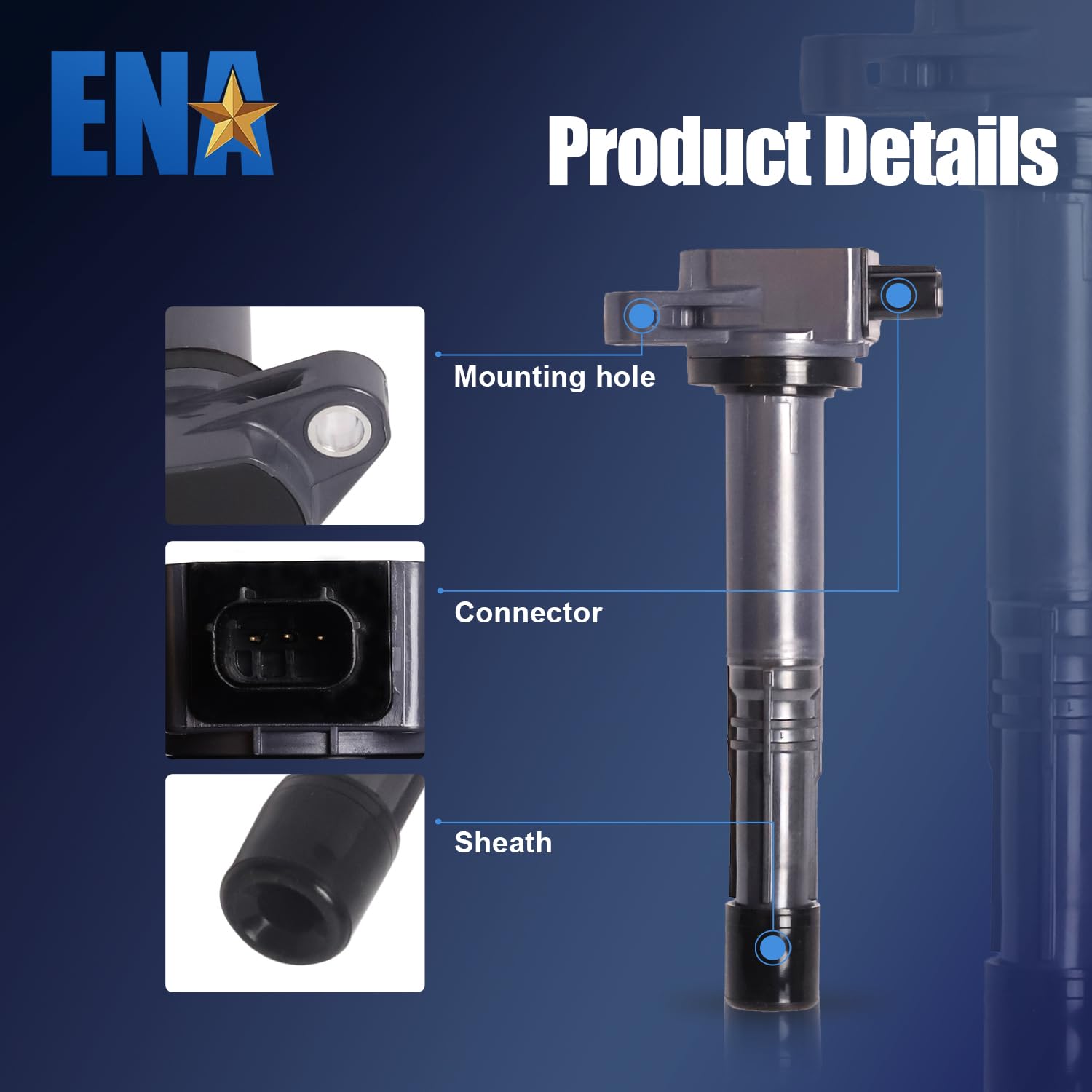 High Performance ENA Ignition Coil Pack Set of 4 - Compatible with Honda Accord, Civic SI, CRV, Crosstour & Acura ILX 2008-2015 (2.4L) - Replaces UF602, E1102, 522074, 30520R40007, C1662 - Perfect for Engine Tune-Up & Performance Enhancement