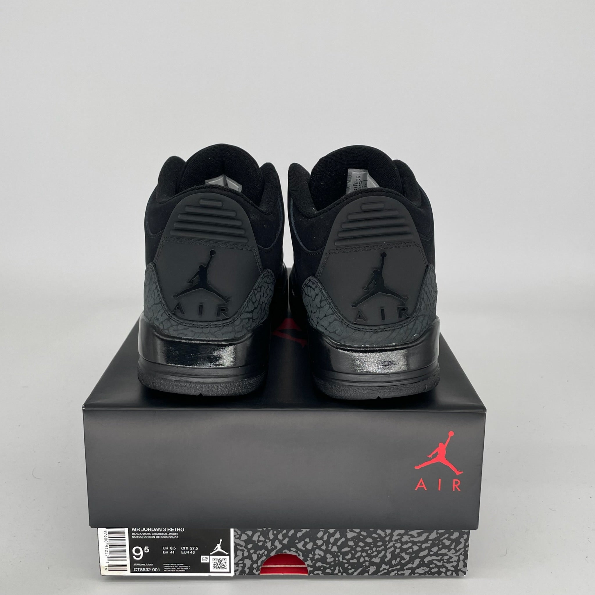 AIR JORDAN 3 Retro 'Black Cat' Men's Basketball Shoes Size 9.5 - Style Code CT8532-001 | Perfect for Streetwear, Sneaker Collecting & Casual Wear