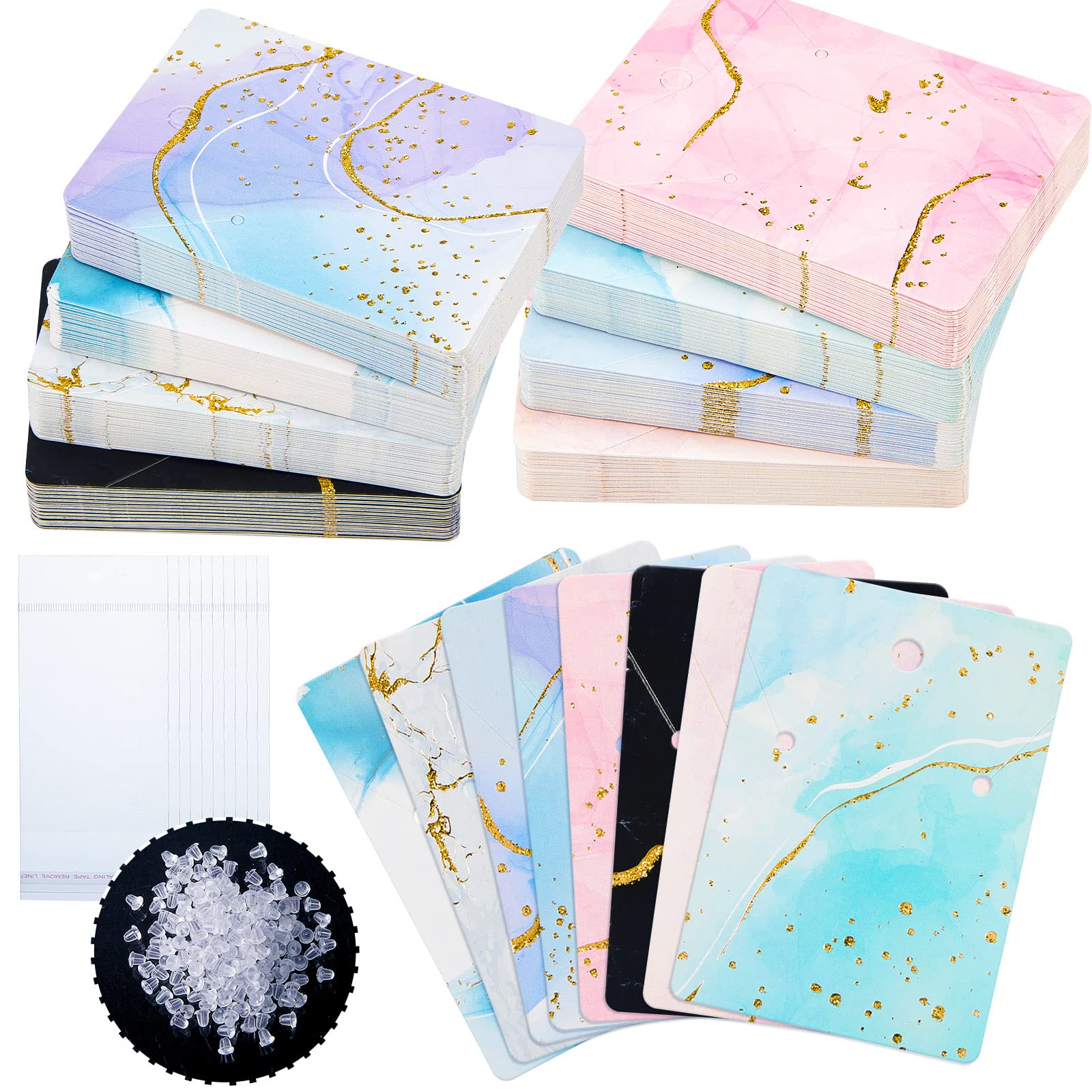 Hicarer 800 Pieces Marble Stripe Earring Display Cards - Blank Jewelry Hanging Tags for DIY Crafts, Jewelry Selling & Gift Packaging - Glitter Style Earring Accessories for Boutique Stores & Craft Shows