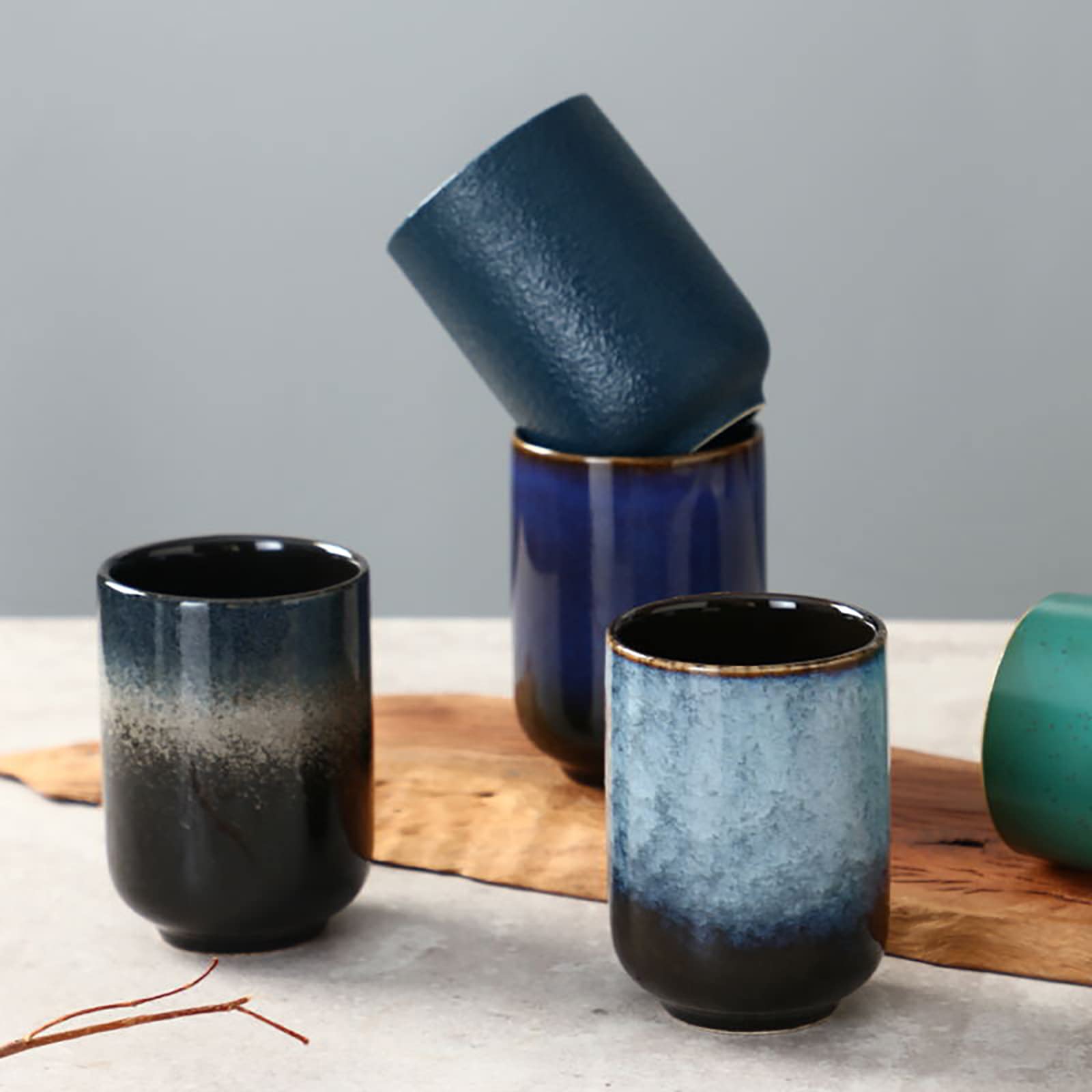 Premium 4-Piece Ceramic Tea Set - Chinese Style Gradient Color Tea & Coffee Cups - Perfect for Home, Office, and Gifts