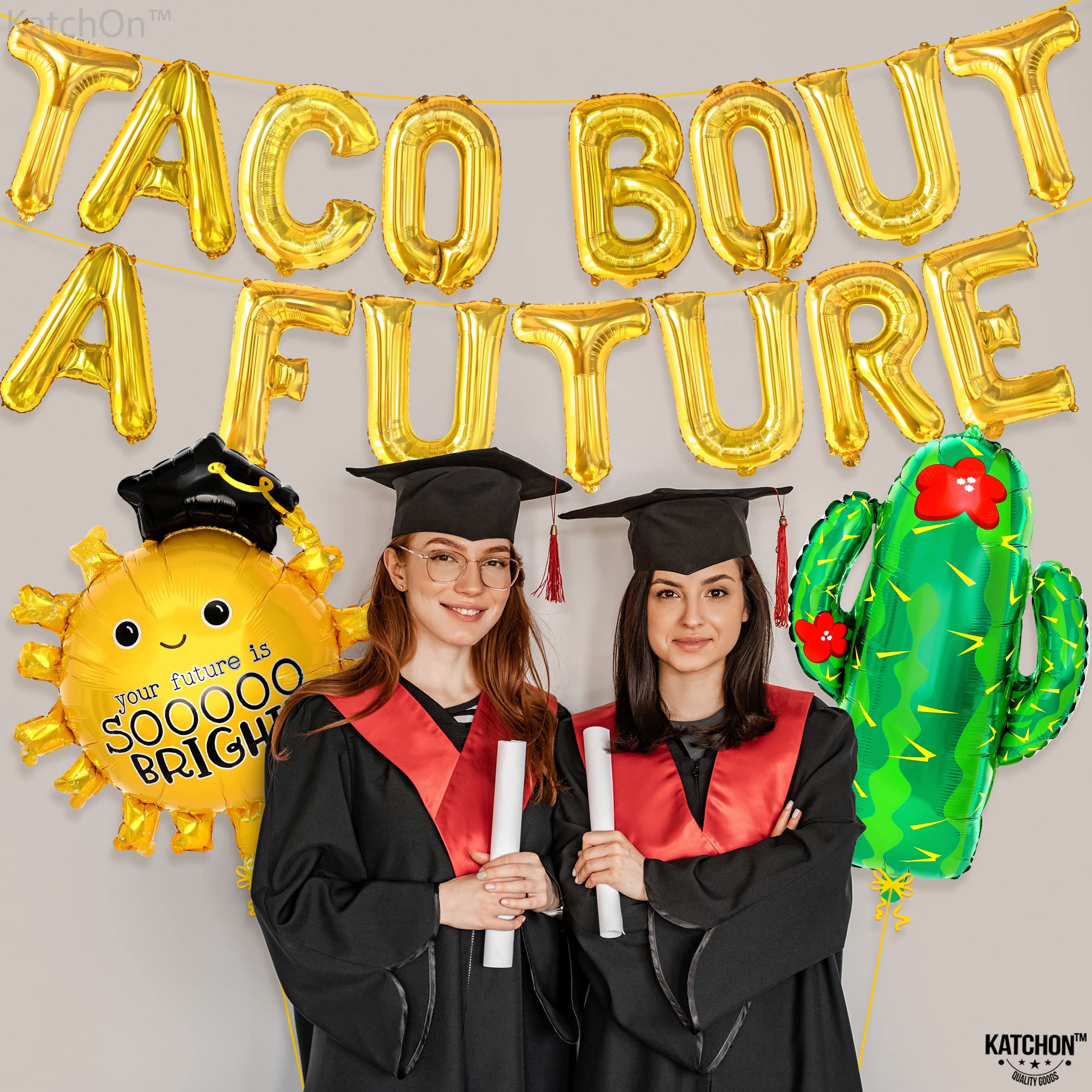 KatchOn Taco Bout a Future Balloons Set - 17-Pack Party Decorations with 29-Inch Cactus & Sun Balloons for Fiesta, Graduation 2025 Celebrations | Perfect for Grad Parties, Mexican-Themed Events & Backyard Decor