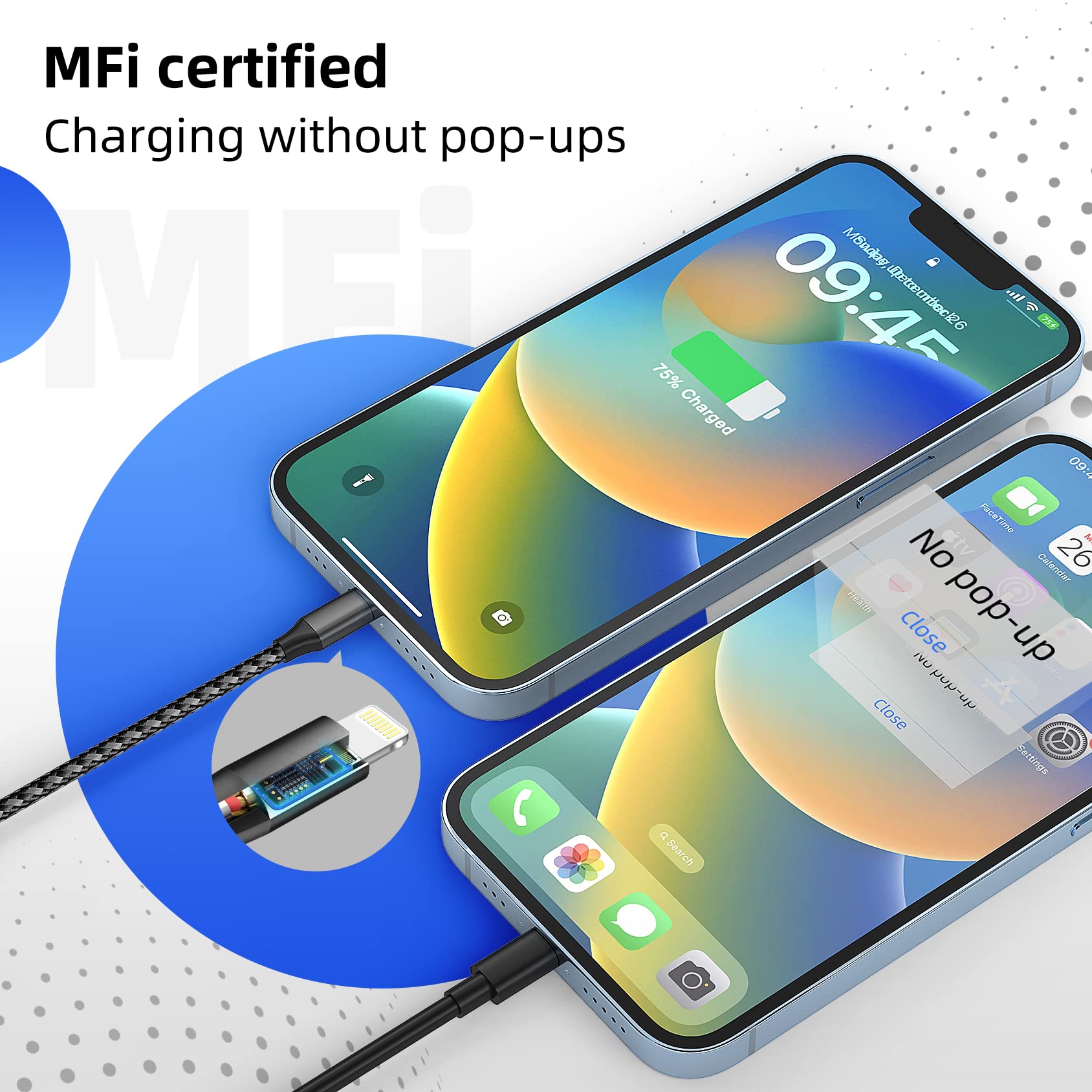3 Pack 6ft MFi Certified Lightning Cable - Fast Charging Nylon Braided iPhone Charger Cord for iPhone 14/13/12/11 Pro Max/XS/XR/X/8/7/6 Plus - Durable & Tangle-Free for Home, Office & Travel Use