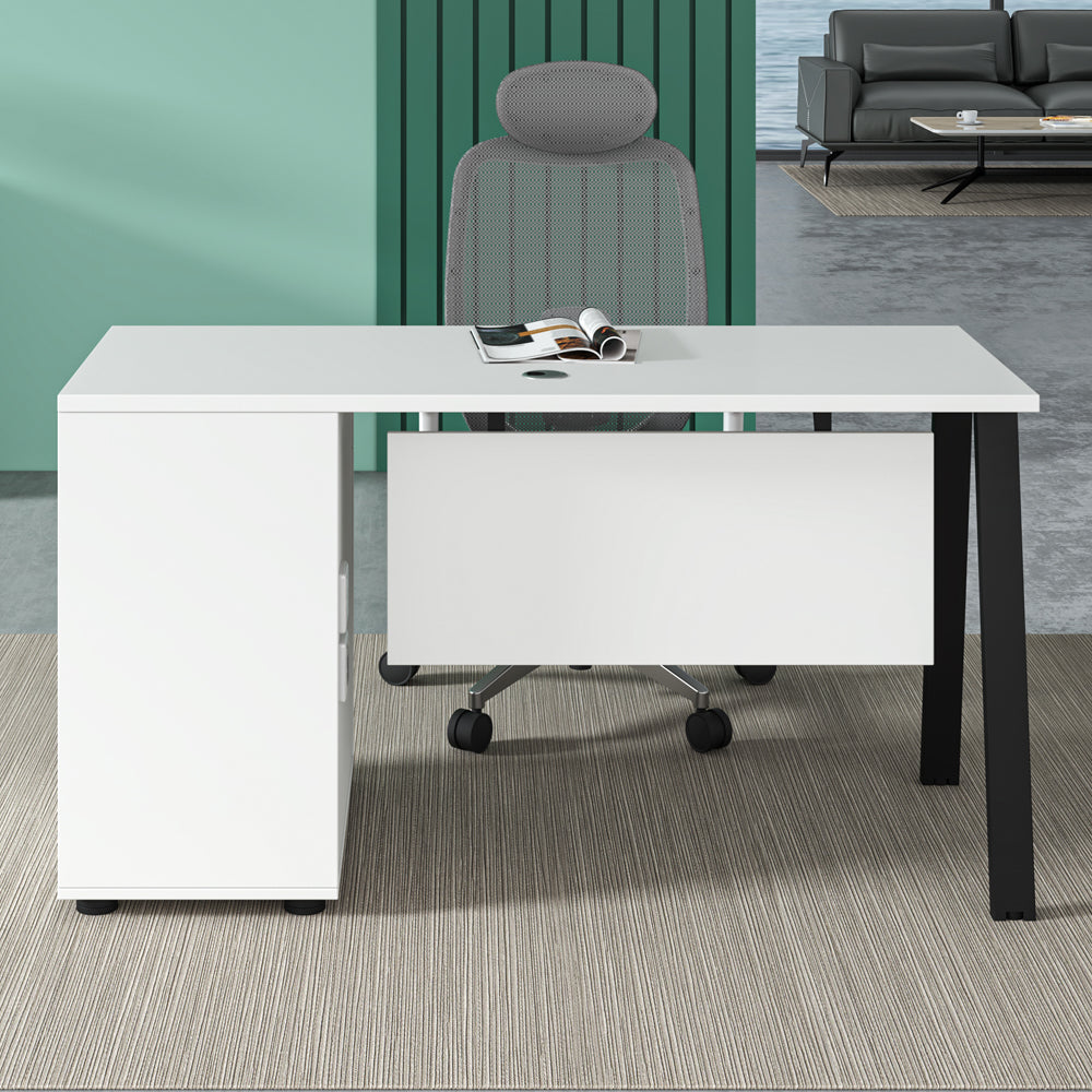 ASPEN 160cm Single Workstation Desk - White & Black Modern Office Furniture for Home & Office Workspace
