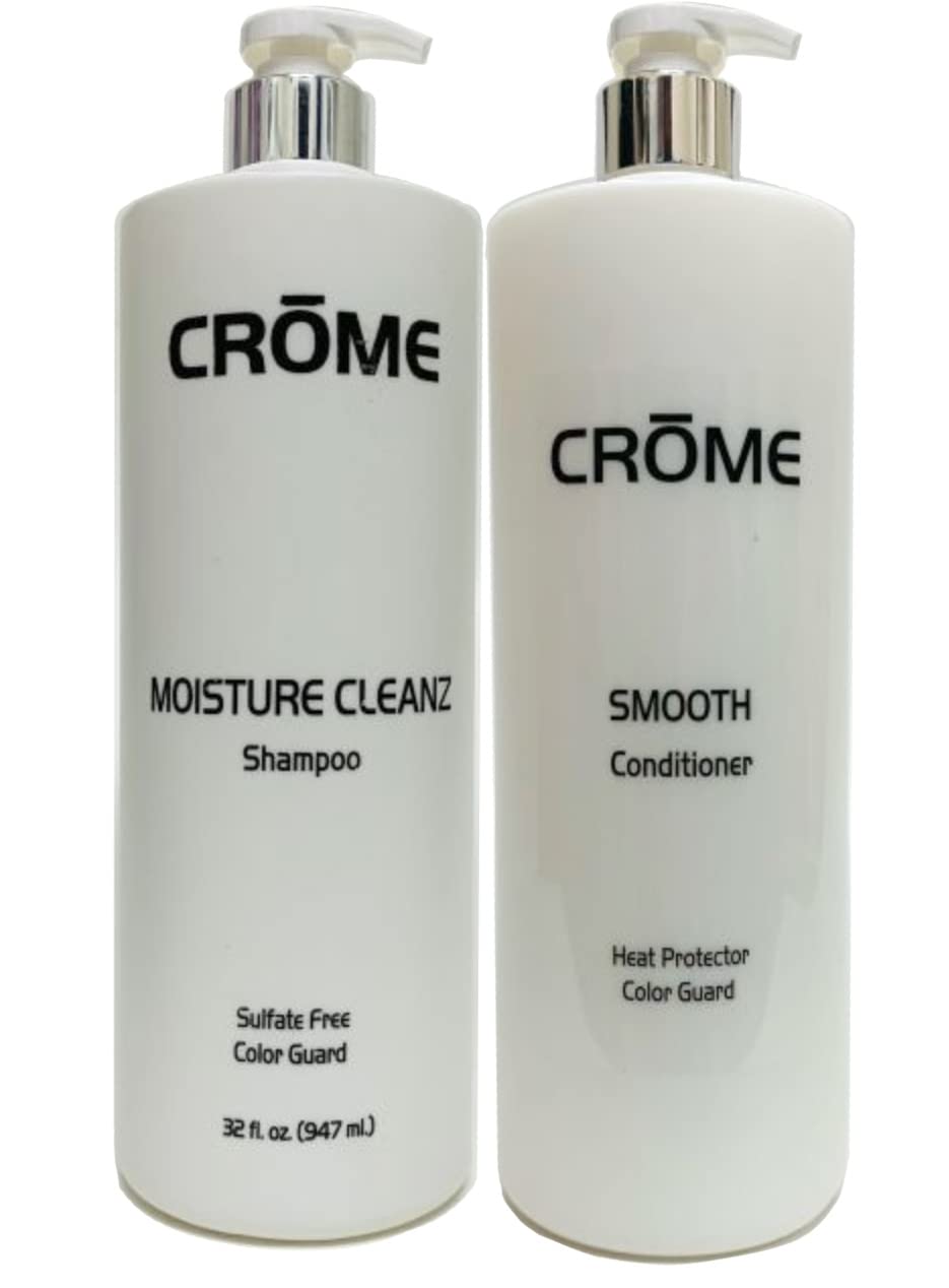 Crome Moisture Cleanz Shampoo & Smooth Conditioner Set - 32oz Duo Pack for Hydrated, Silky Hair - Perfect for Daily Hair Care & Salon-Quality Results at Home