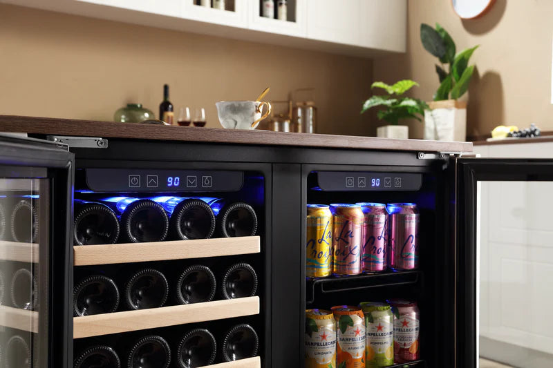 Empava 6.3 cu.ft Dual Zone Wine and Beverage Cooler - Stainless Steel Refrigerator for 33 Bottles or 96 Cans - Perfect for Home Bars, Restaurants, and Wine Cellars