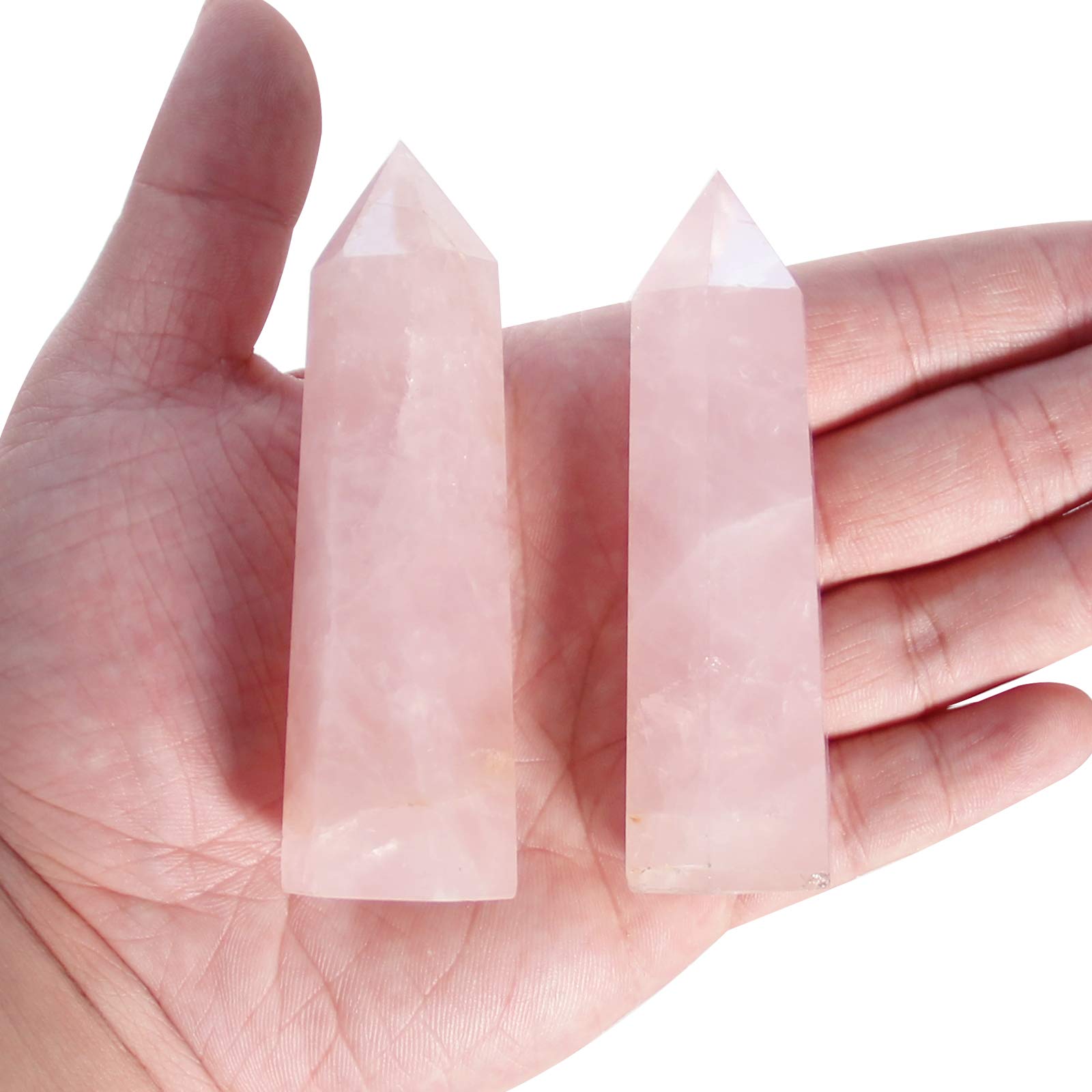 Orientrea Rose Quartz Crystal Wand Set - 2 Pcs 3.1''-3.5'' Natural Healing Stones for Heart Chakra Balancing, Meditation & Energy Work | Perfect Spiritual Gift in Elegant Gift Box