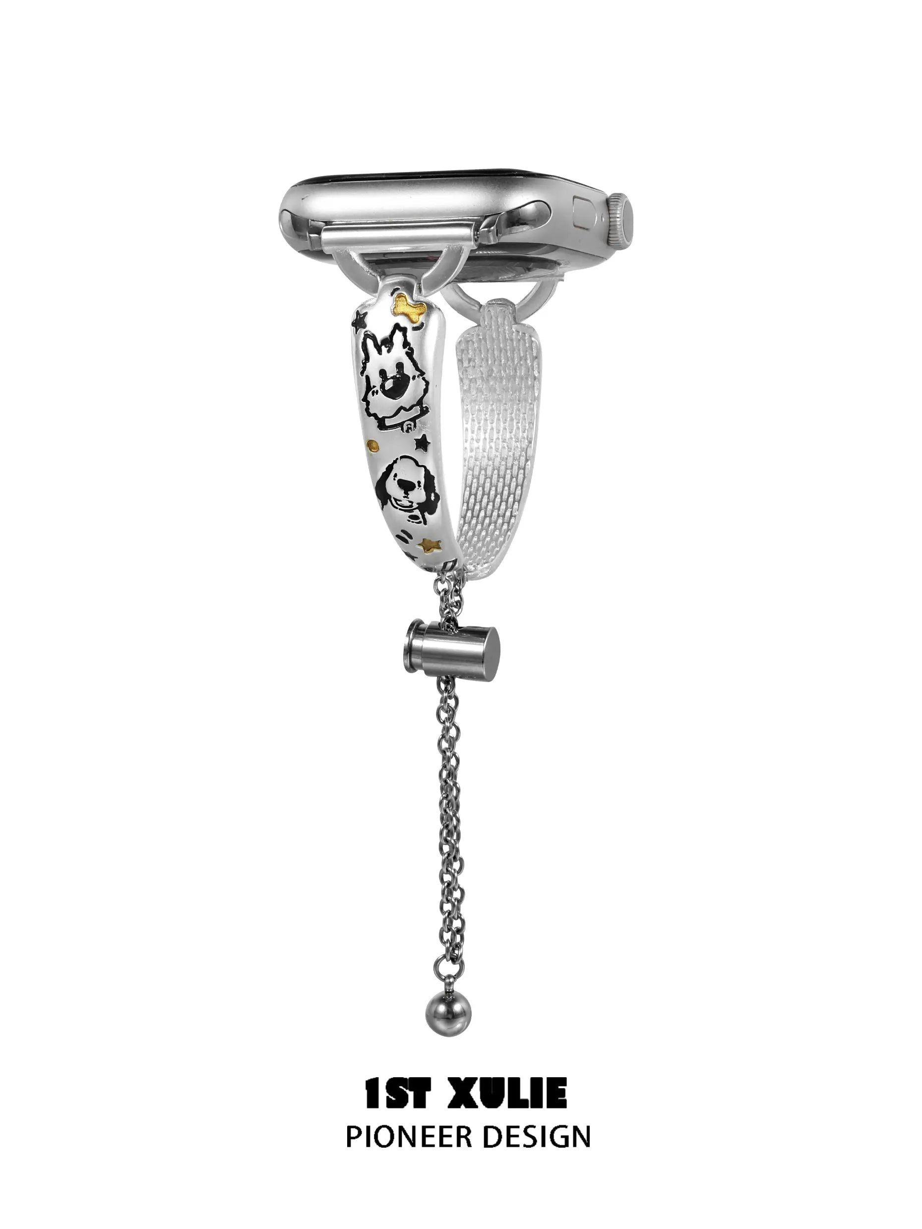 Graffit Kitten Puppy 18k Platinum Plated Metal Apple Watch Band for Women & Men - Stylish & Durable Replacement Strap for Workout, Running, Fashion & Everyday Use