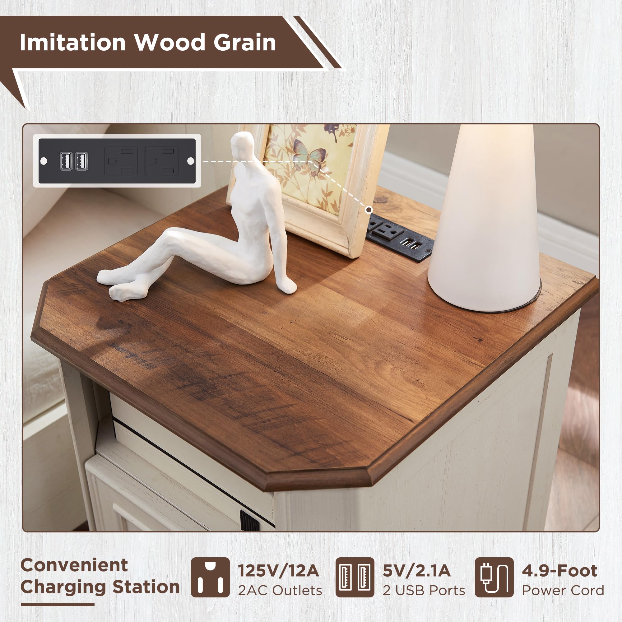 Farmhouse Nightstand with USB Charging Station - 18