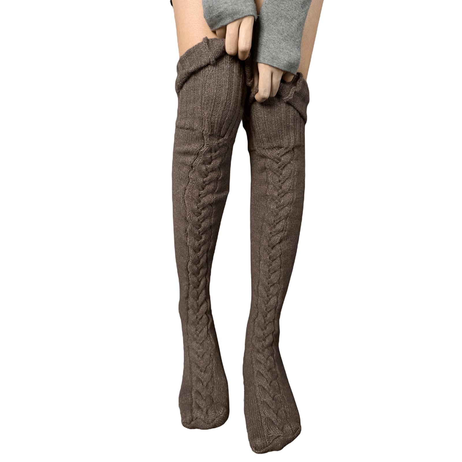 Women's Extra Long Cable Knit Boot Socks - Knee High Wool Leg Warmers for Winter Fashion