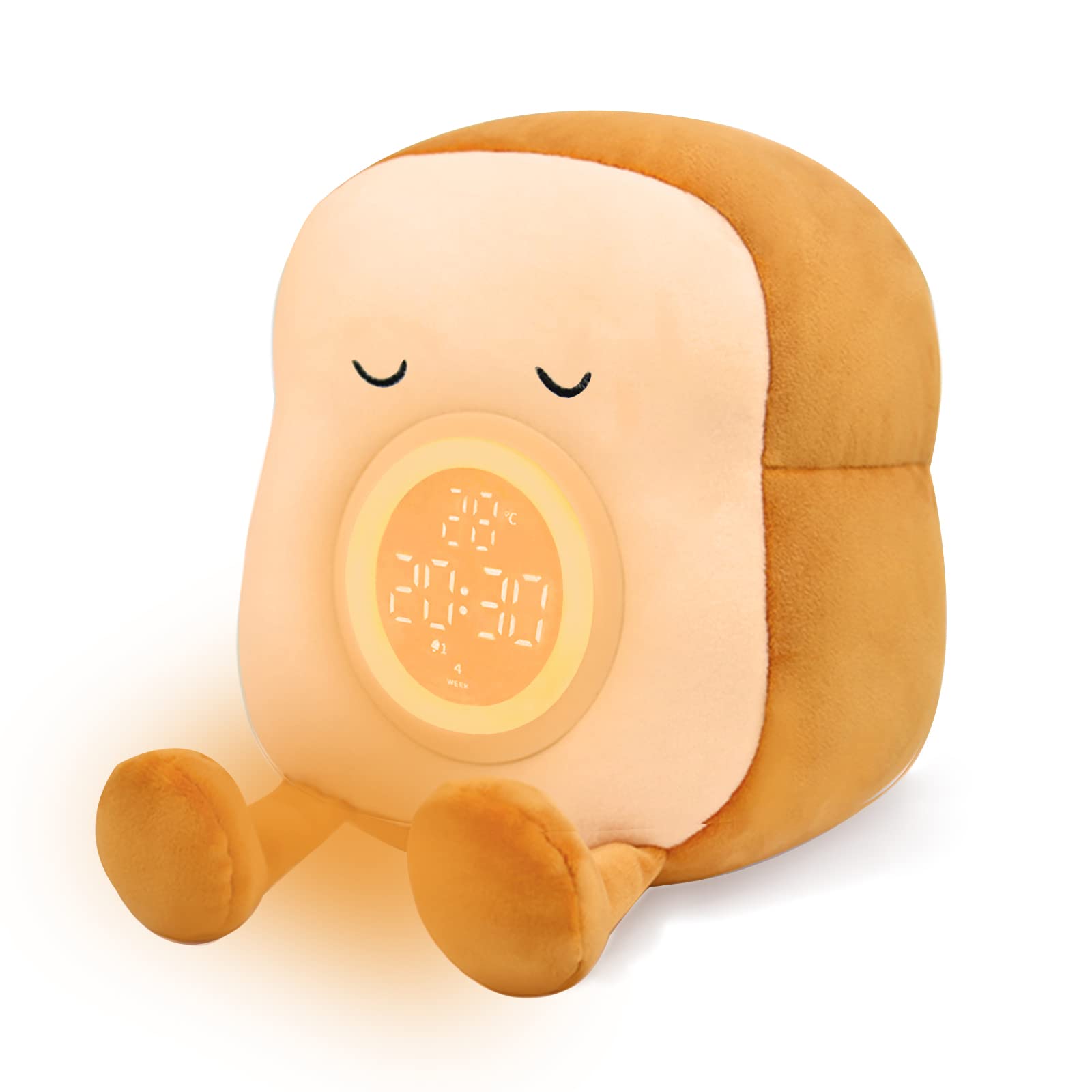 QANYI Cute Toast Bread Night Light Plushie - Soft Stuffed Animal Alarm Clock & Bedside Lamp for Kids Room Decor - Perfect Gift for Girls Ages 6-11 - Ideal for Bedtime, Nursery Lighting & Birthday Presents