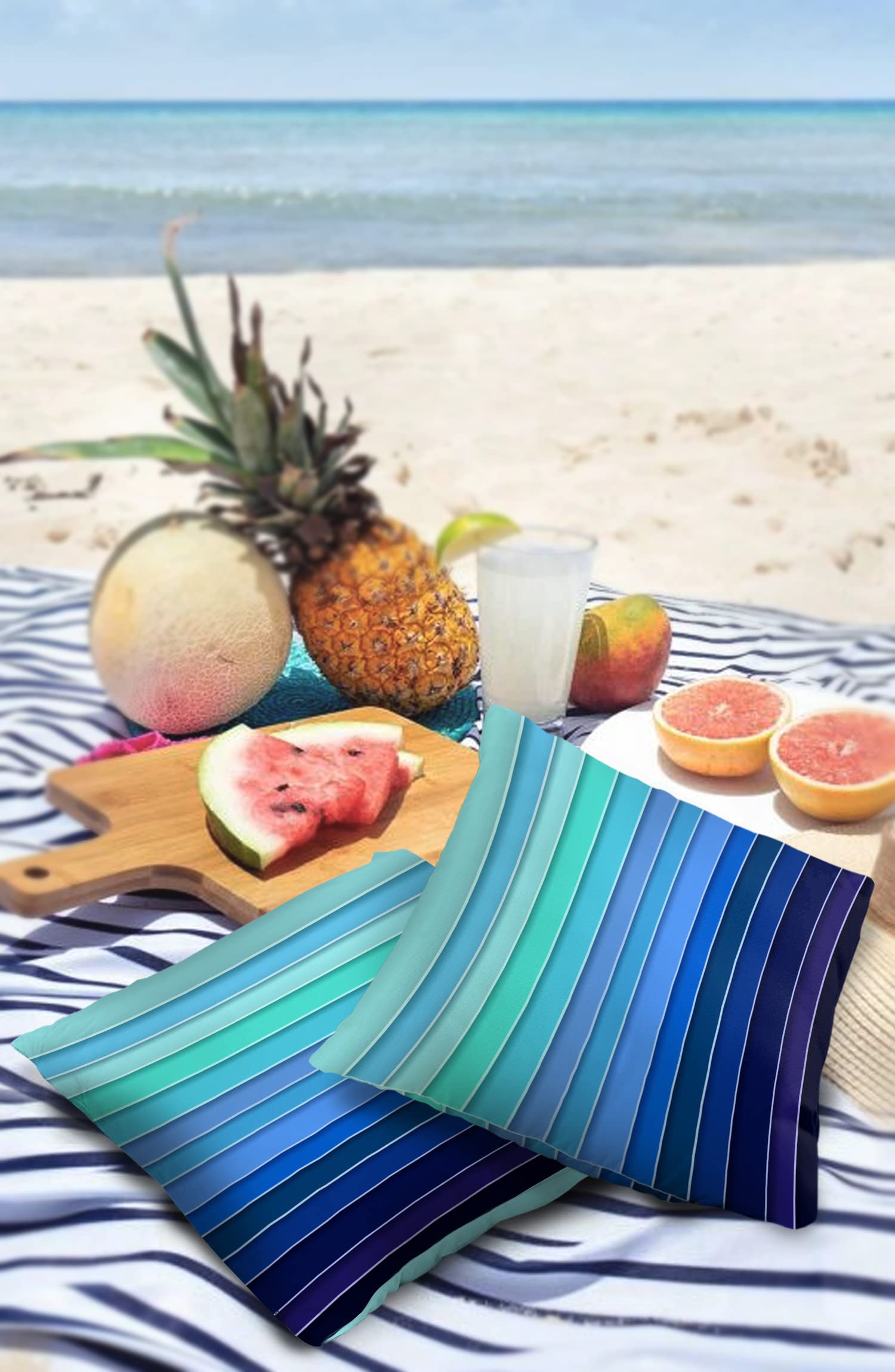 Waterproof Outdoor Pillow Covers Set of 2 - Blue Ombre Gradient Decorative Throw Pillow Cases 16x16 Inch for Patio Furniture, Sofa, Couch & Chair - Perfect for Backyard, Poolside & Indoor Decor