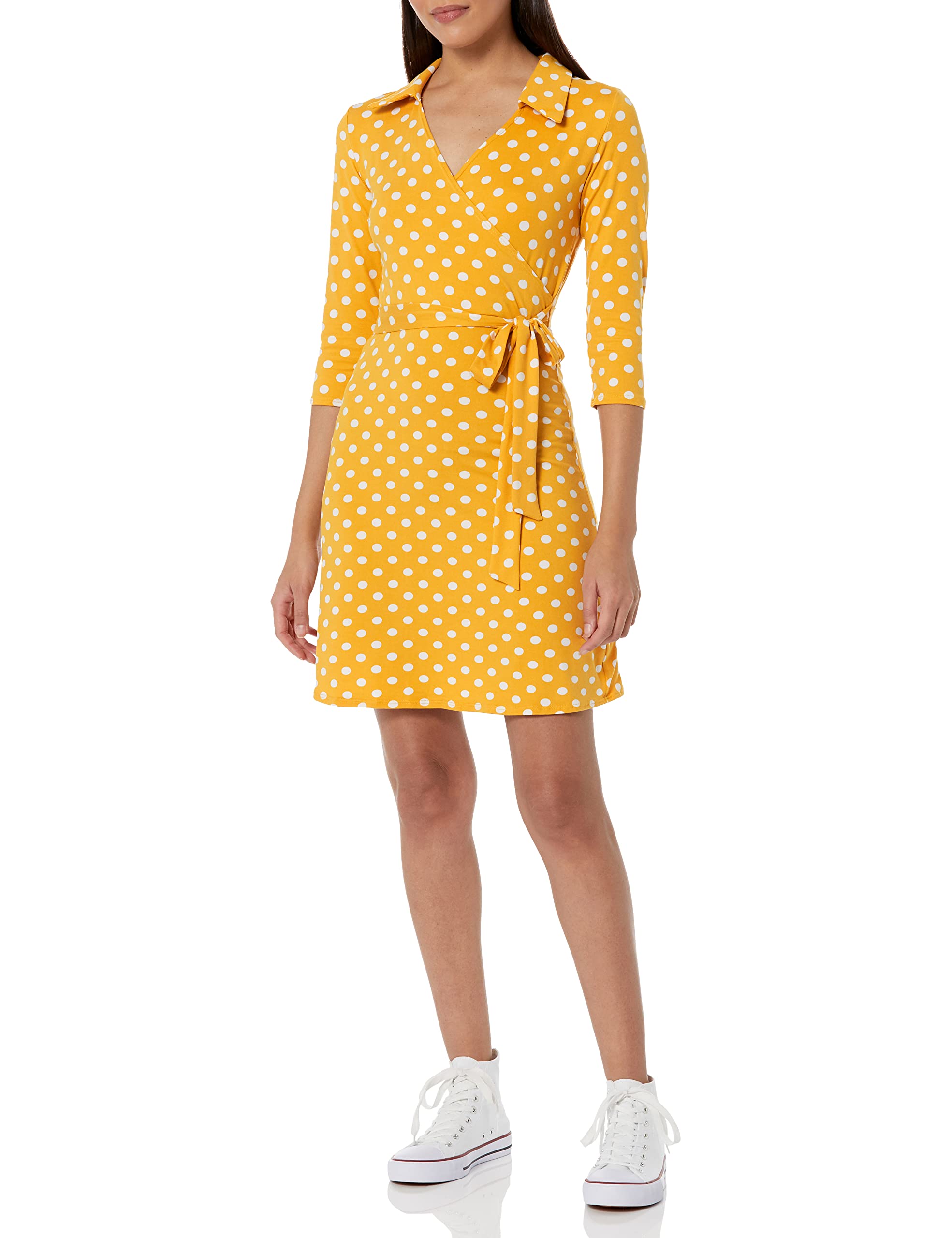 Star Vixen Women's Plus Size Stretch Ponte Classic Faux Wrap Dress with Collar - Elegant Office Wear & Special Occasion Outfit