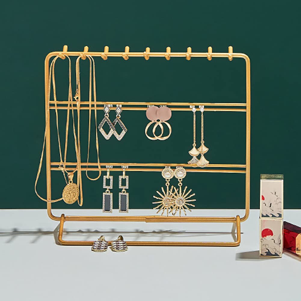 Premium Jewelry Organizer & Holder for Earrings, Necklaces, Bracelets - Gold Jewelry Storage Box with Mirror | Perfect for Travel, Home Vanity & Gift Giving