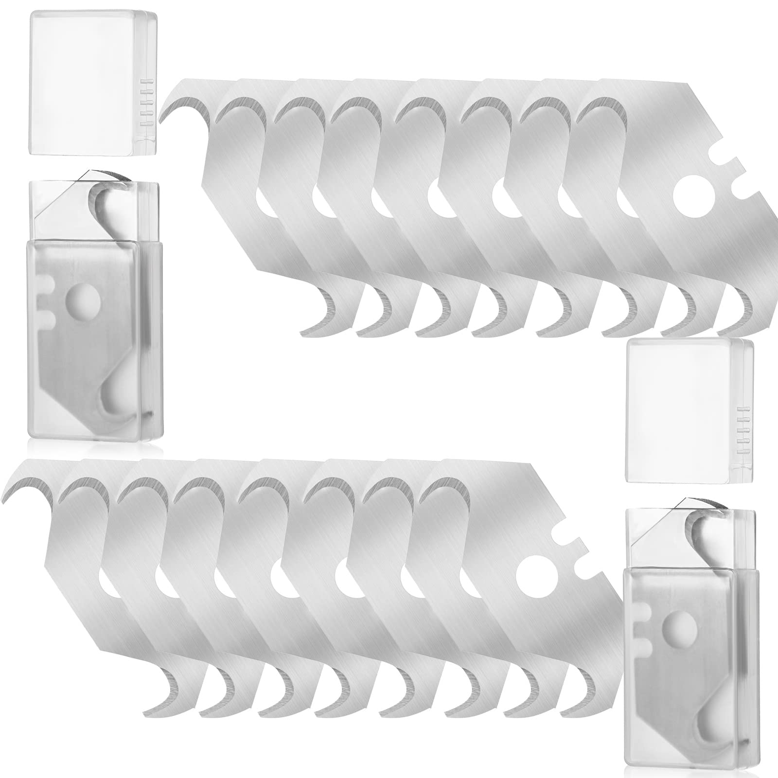 Heavy Duty Utility Hook Blade Razor Knife - 20 Pack Replacement Blades for Carpet, Roofing, Box Cutting with Plastic Storage Case | Ideal for Construction, DIY Projects & Home Improvement