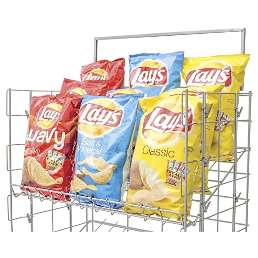 Sturdy Potato Chip Rack with 5 Adjustable Shelves & 48 Clips - Space-Saving Snack Organizer for Pantry, Kitchen, or Convenience Store Display