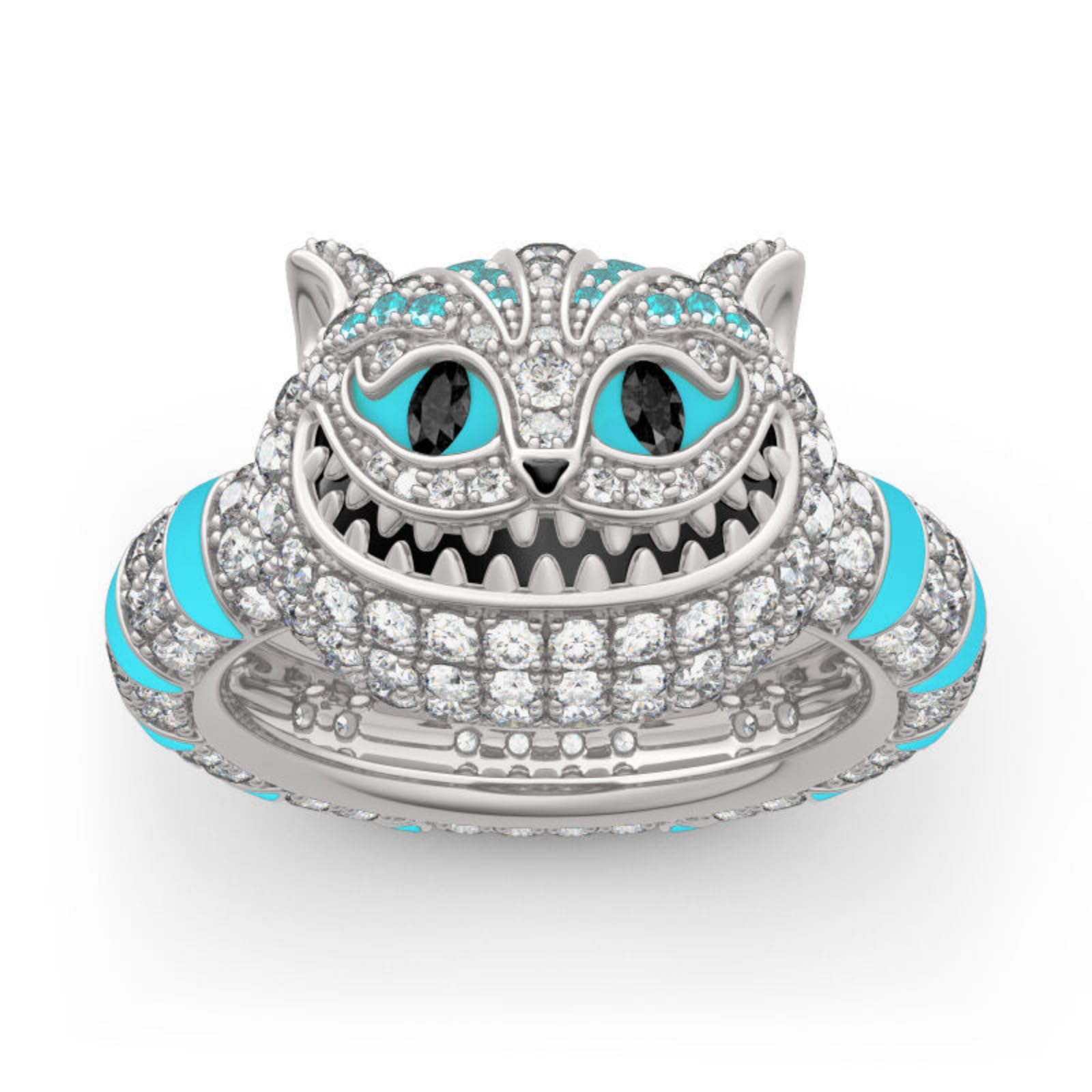 Jeulia 925 Sterling Silver Cat Eternity Ring with Enamel & Cubic Zirconia - Women's Animal Jewelry, Engagement Promise Ring, Anniversary Gift for Her (Jewelry Gift Box Included) - Perfect for Valentine's Day, Birthday & Romantic Occasions