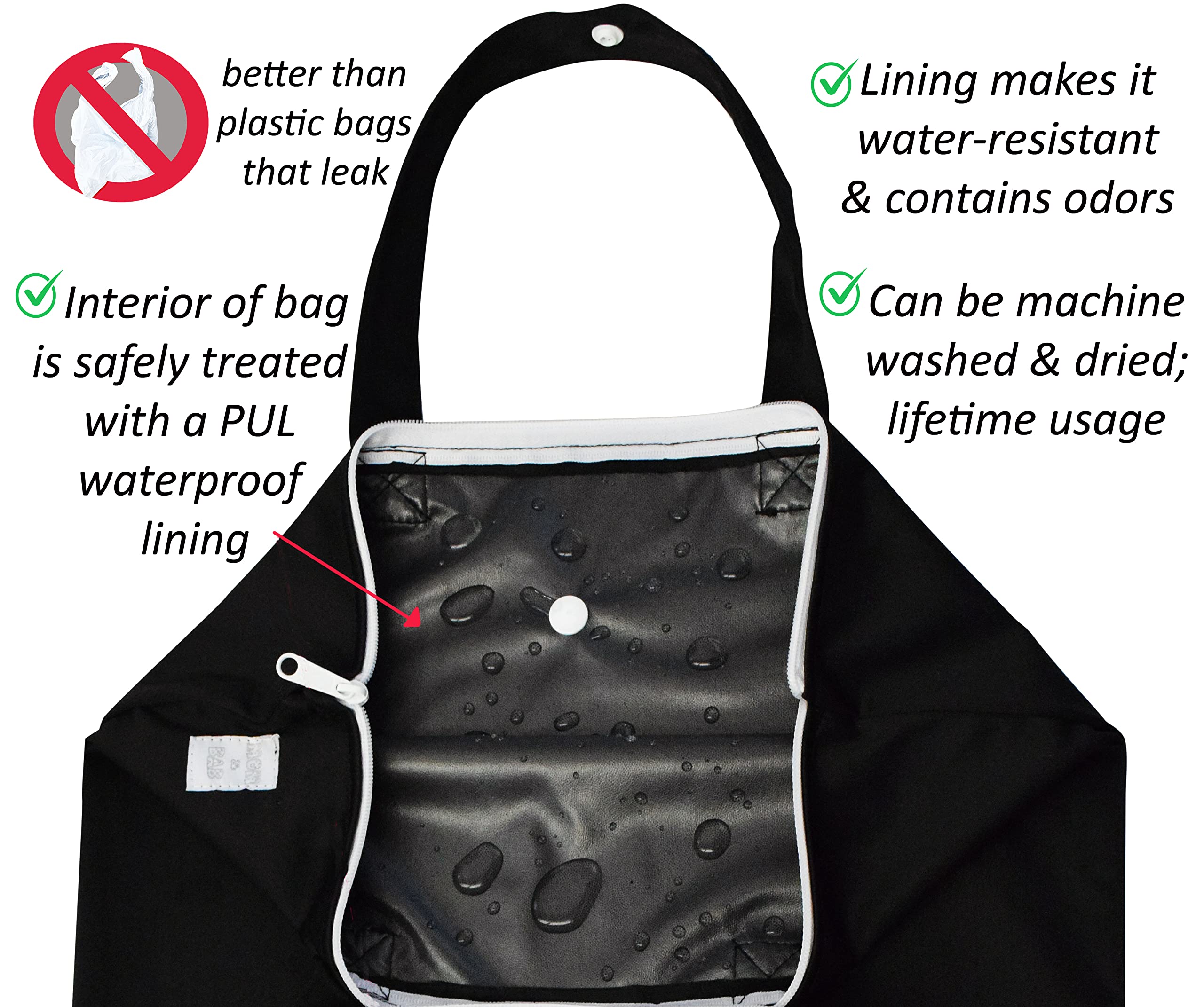 Waterproof Wet Bags for Baby Cloth Diapers, Swimsuits & Towels - Odor Resistant Storage for Gym, Daycare & Travel - Hearts & Black Pattern