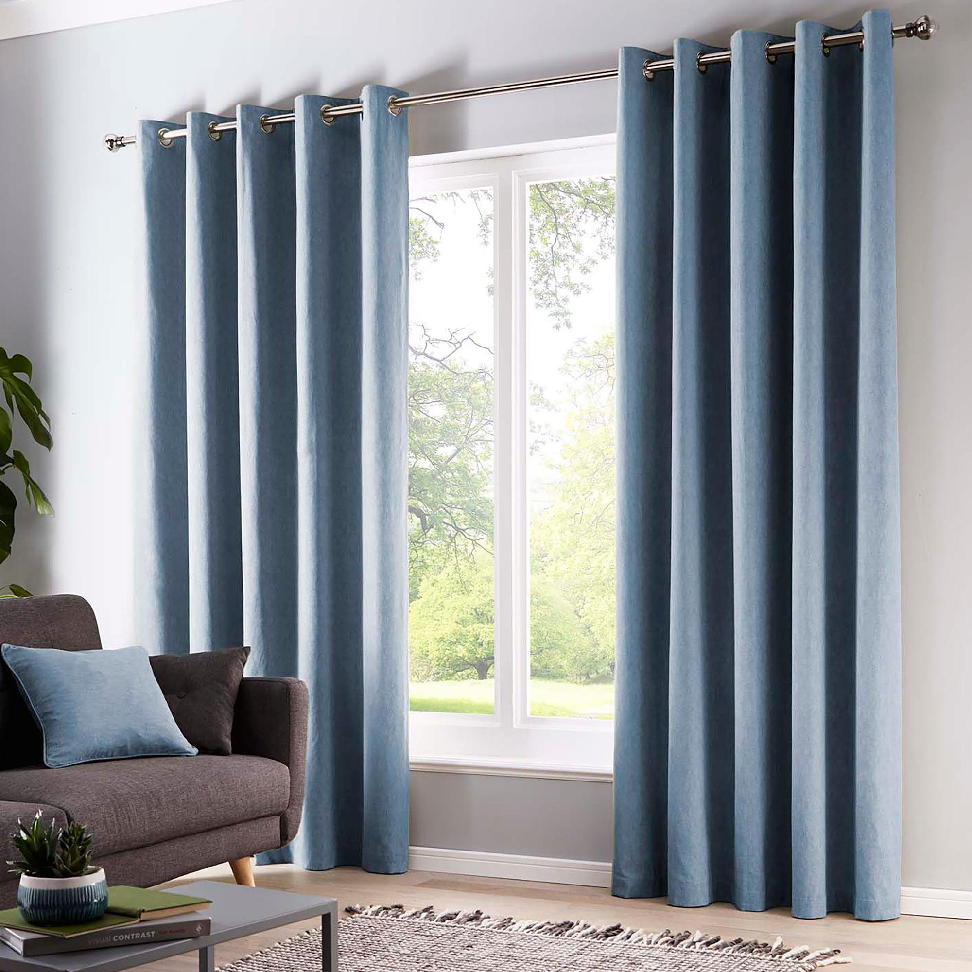 Fusion Sorbonne Eyelet Curtains Blue - Blackout Curtains for Bedroom & Living Room - Thermal Insulated Window Drapes for Home Decor