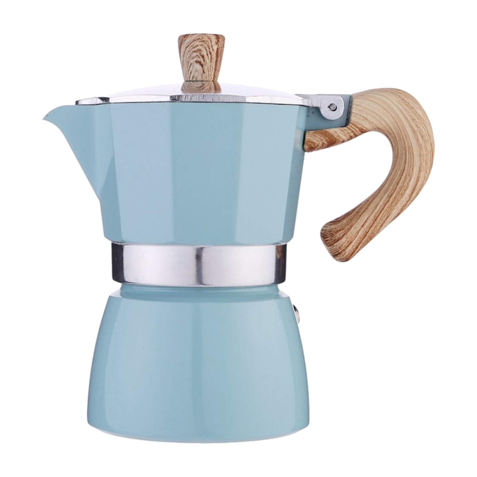 MagiDeal Classic Stovetop Espresso Maker - 5oz (150ml) Italian Coffee Pot for Home, Camping & Travel - Easy to Use Lake Blue Moka Pot for Espresso Lovers