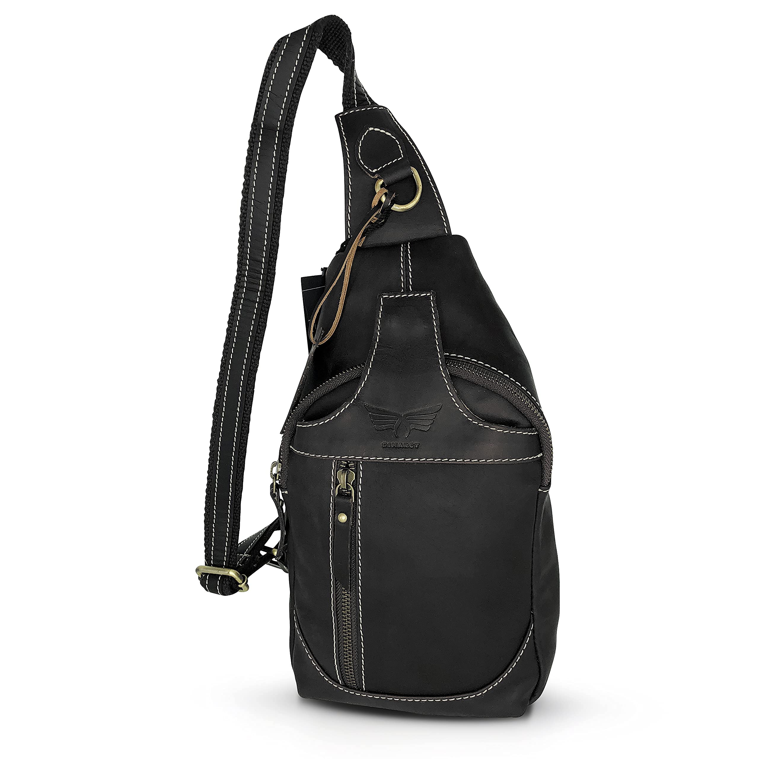 Men's Leather Crossbody Sling Bag - Small Casual Daypack Backpack with Adjustable Shoulder Strap - Multi-Purpose Chest Bag for Travel, Work & Daily Use (Black)