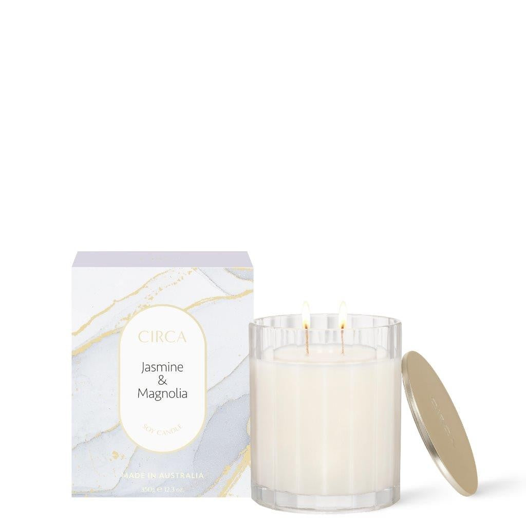 Circa Scented Soy Candle 350g - Jasmine & Magnolia Fragrance | Natural Soy Wax Candle for Home, Spa, Yoga & Relaxation | Long-Lasting Aromatherapy Candle for Bedroom, Bathroom & Office