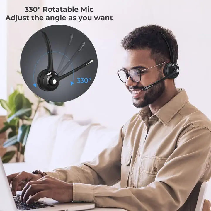 FrapCekre Bluetooth Headset with Microphone - Lightweight 1.76oz Trucker Headset with 330° Rotating Mic for Hands-Free Calls, Music & Gaming - Perfect for Truck Drivers, Office Work & Online Meetings
