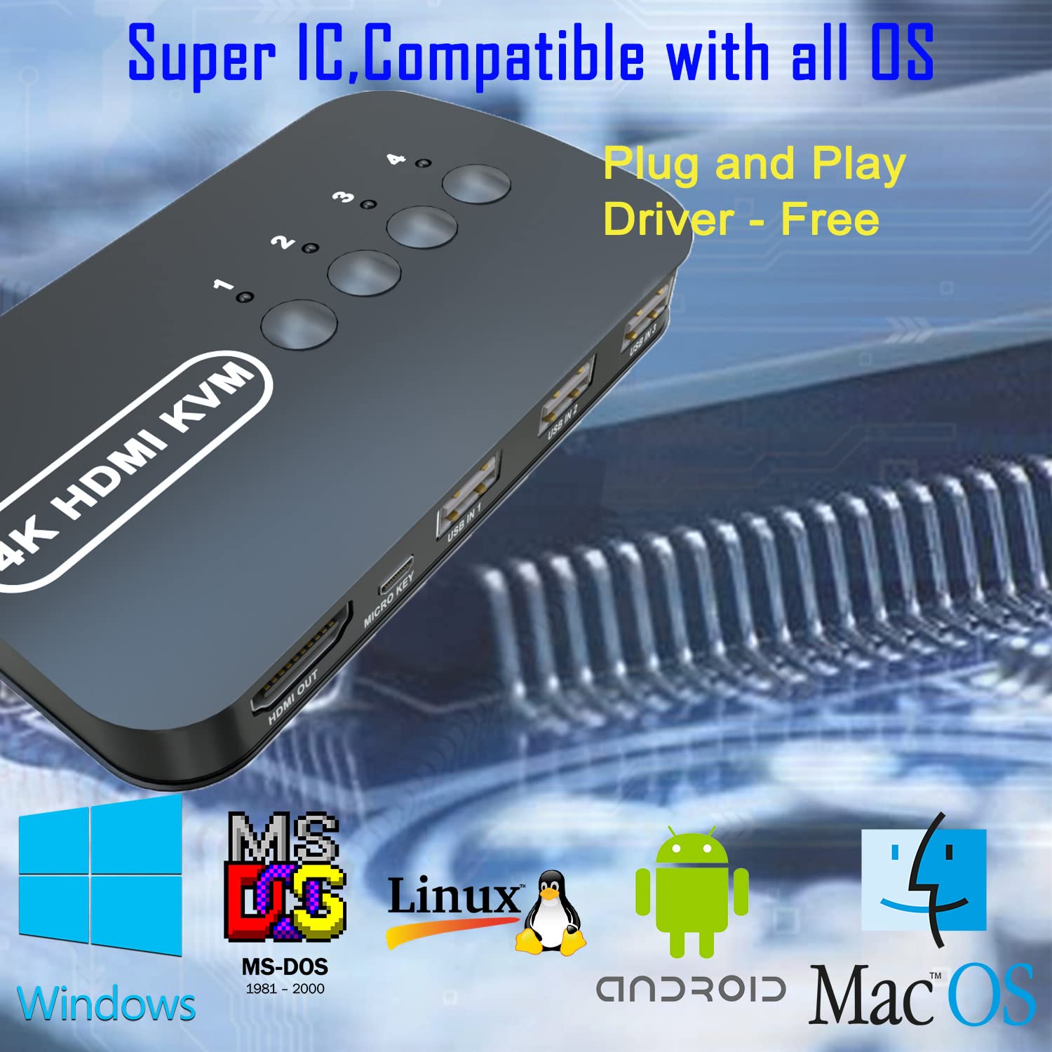 4 Port HDMI KVM Switch - Share Keyboard, Mouse, Printer & USB Devices Between 4 Computers | Supports 4K@30Hz | Includes 4 HDMI Cables & Desktop Controller | Perfect for Home Office, Gaming & Multi-PC Workstations