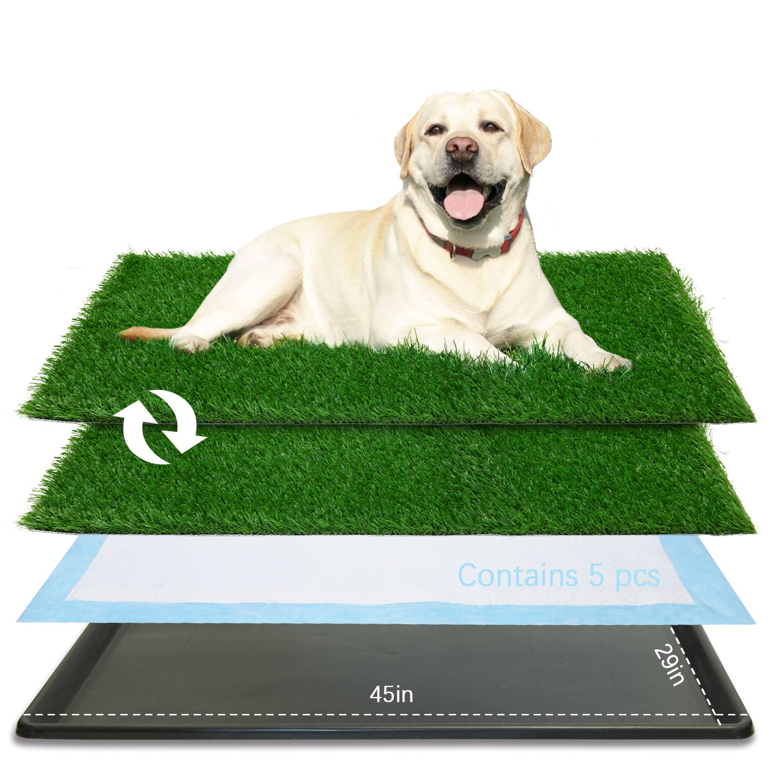 Oiyeefo Indoor Dog Potty Training System with Tray, 2 Pack Artificial Grass & 5 Pack Disposable Puppy Pads - Perfect for Apartment Puppy Training & Small Space Pet Care