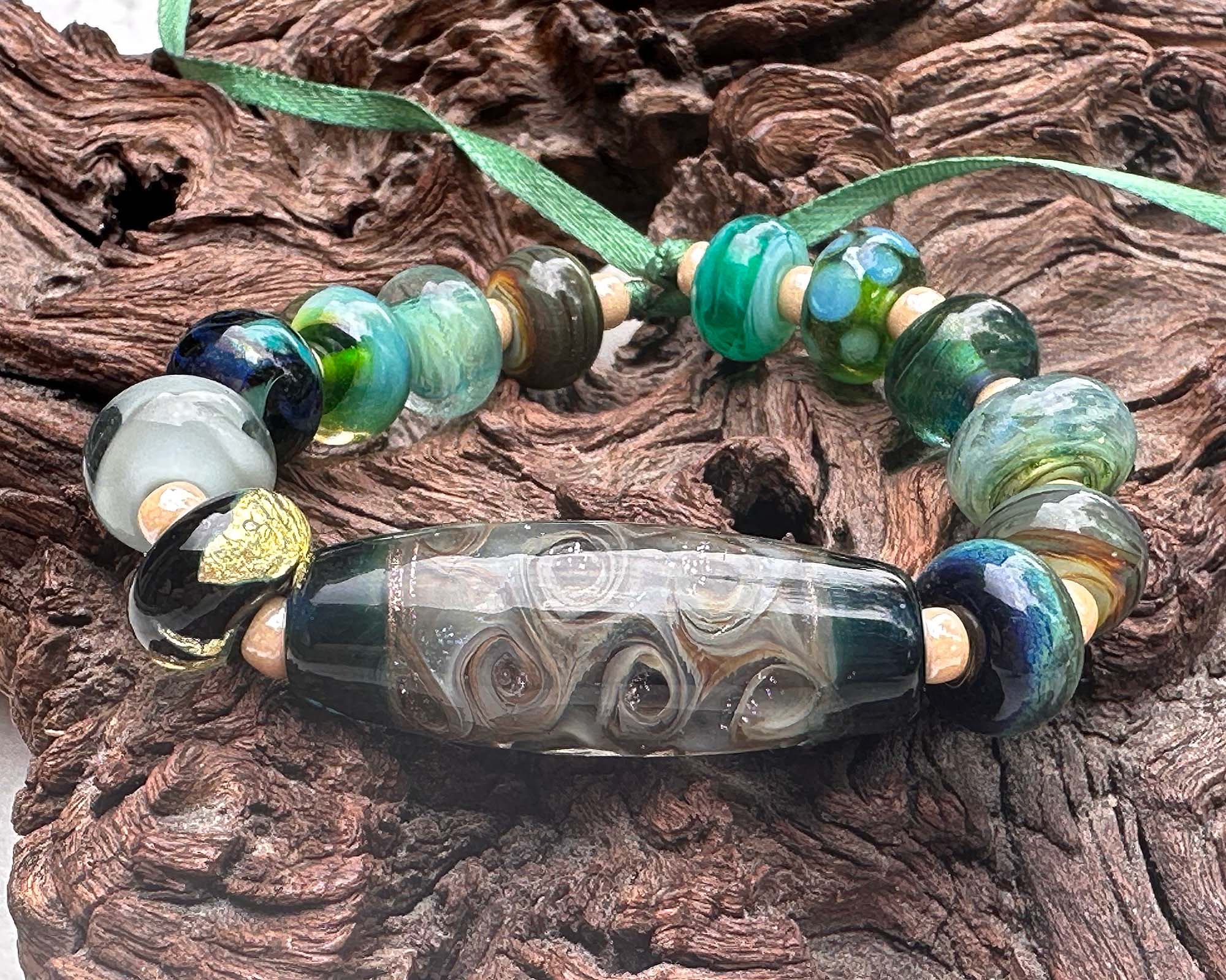 13 Handmade Green Orphan Mixed Lampwork Glass Beads for Jewelry Making - DIY Bracelets, Necklaces & Craft Projects