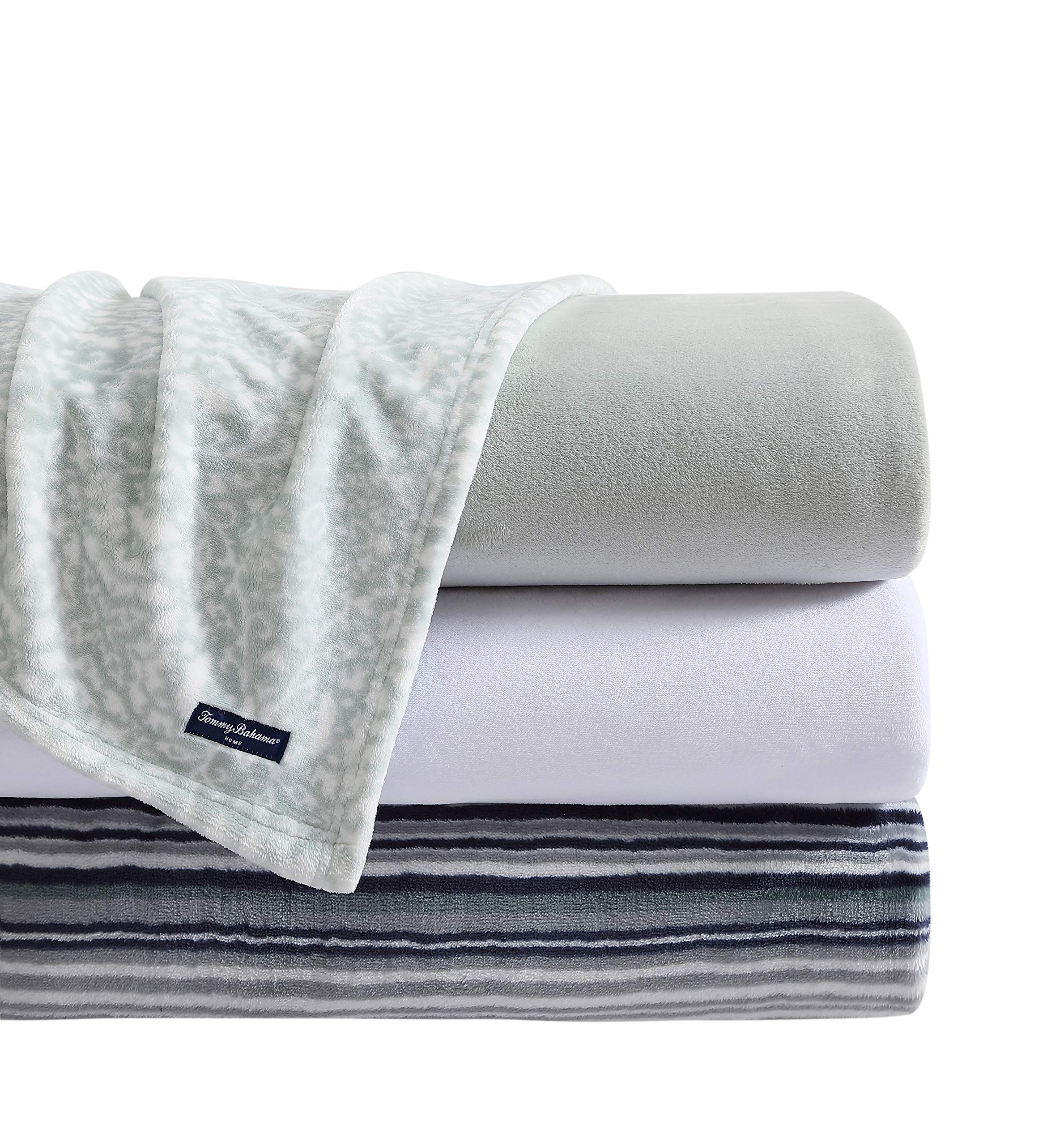 Tommy Bahama Ultra Soft Plush Fleece Queen Blanket - Grey Warm Cozy Bedding Set for Bed, Couch & Winter Nights