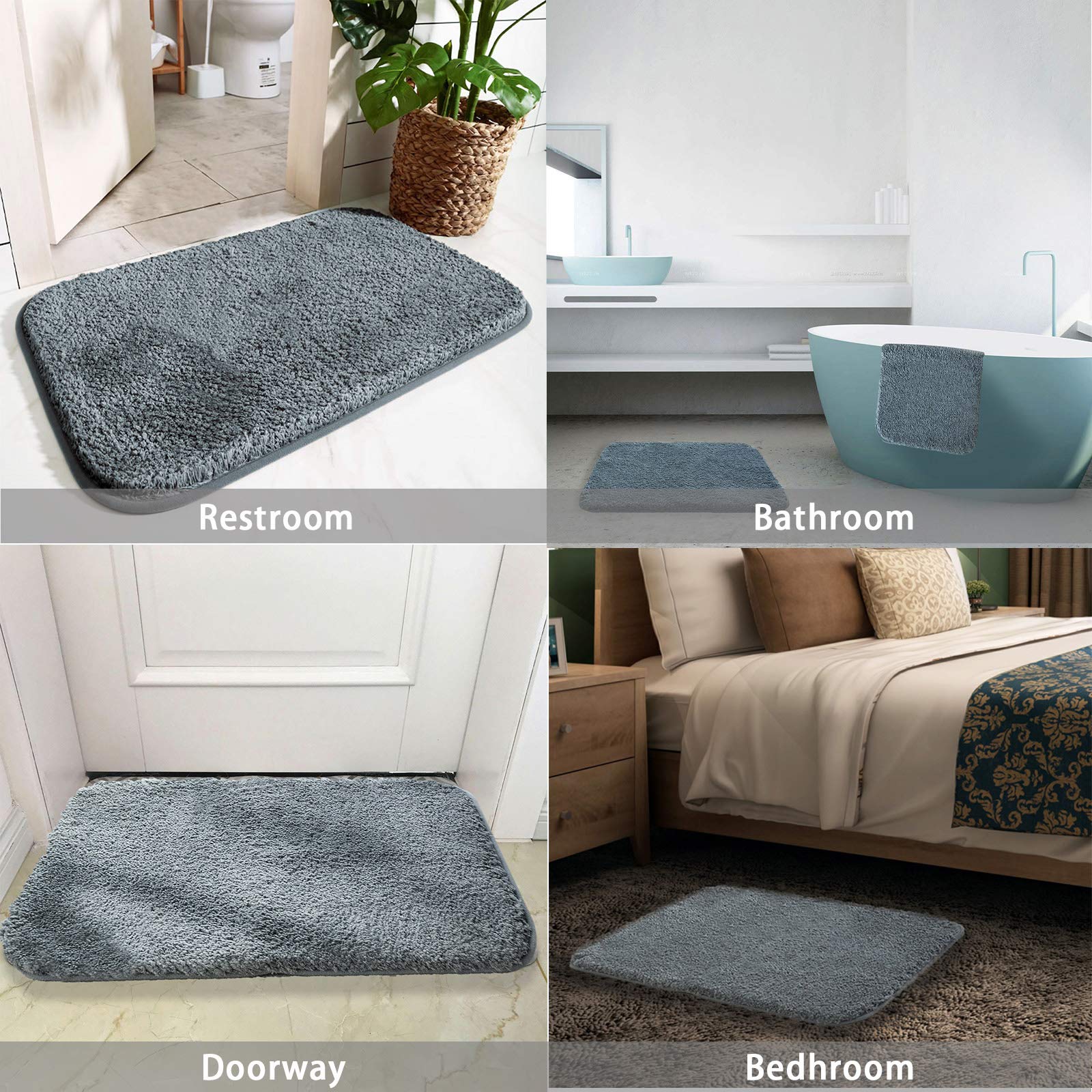 HALLYONA 20x32 Non-Slip Bath Rugs Set - 2pcs Washable Plush Runner for Bathroom & Indoor Use (Lava Gray)
