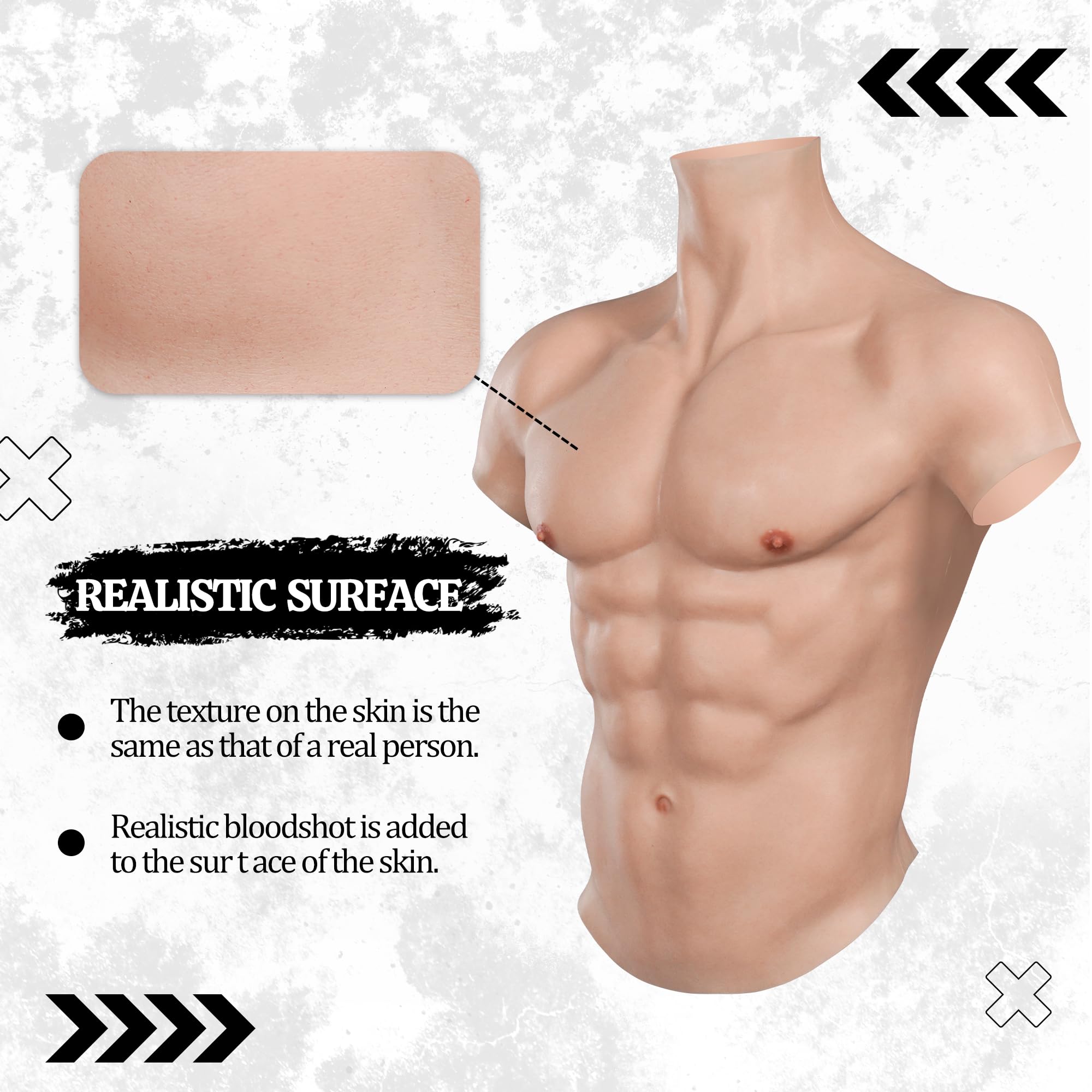 Realistic Silicone Male Chest Muscle Suit - Fake Abs & Torso for Cosplay, Transgender, Bodybuilding & Halloween Costume - Perfect for Parties, Theater Performances & Costume Contests