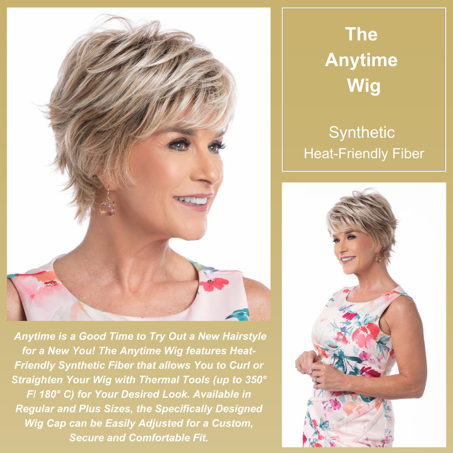 Toni Brattin Anytime Wig - Short Popular Cut with Subtle Sweeping Bangs & Textured Wavy Back - Heat-Friendly Synthetic Fiber Looks Like Natural Hair - Adjustable Comfortable Wig (Brown Blonde, Plus Size) - Perfect for Daily Wear, Cosplay, and Special Occasions