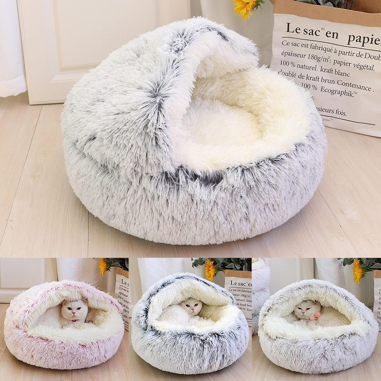 **Fluffy Plush Cat & Dog Bed - Large 24in Cozy Pet Nest for Small & Medium Cats & Dogs - Perfect for Indoor Lounging & Napping (Blue)**