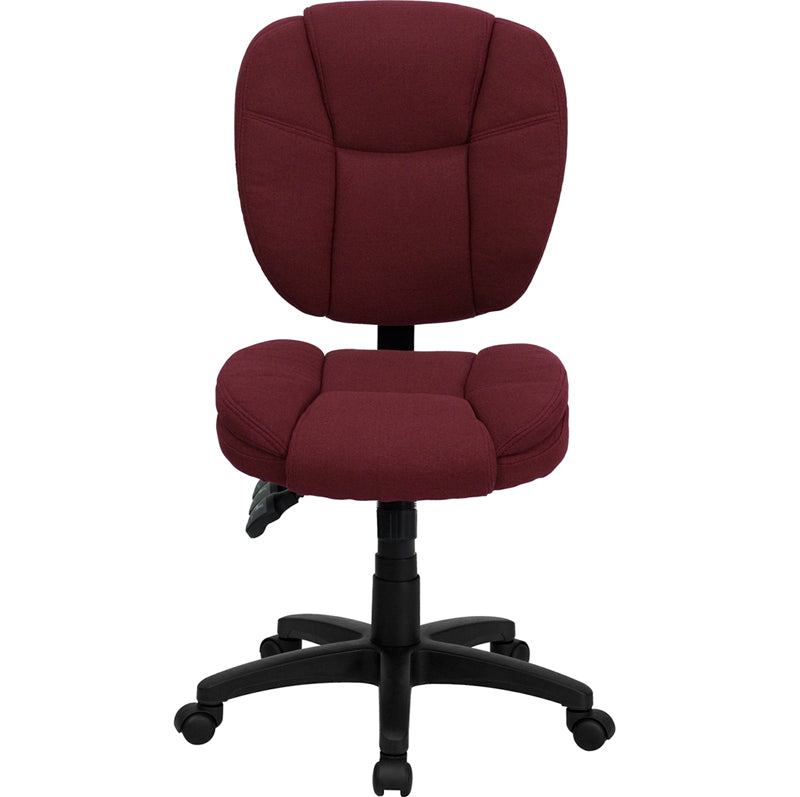 FLASH Caroline Mid Back Burgundy Fabric Ergonomic Office Chair with Lumbar Support - Adjustable Swivel Task Chair with Pillow Top Cushioning for Home Office, Gaming & Workspace Comfort