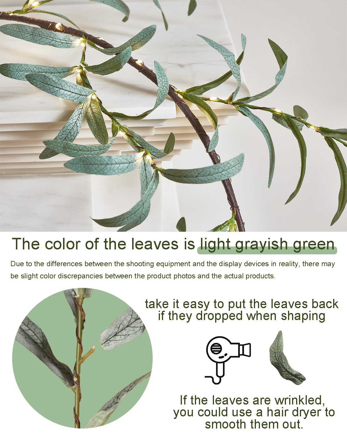 Birchlitland 6FT Battery Operated LED Olive Garland with Timer - 96 Warm White Fairy Lights, Faux Vine Decor for Fireplace Mantel, Wall, Patio, Wedding & Holiday (Perfect for Christmas, Thanksgiving & Home Party Decoration)