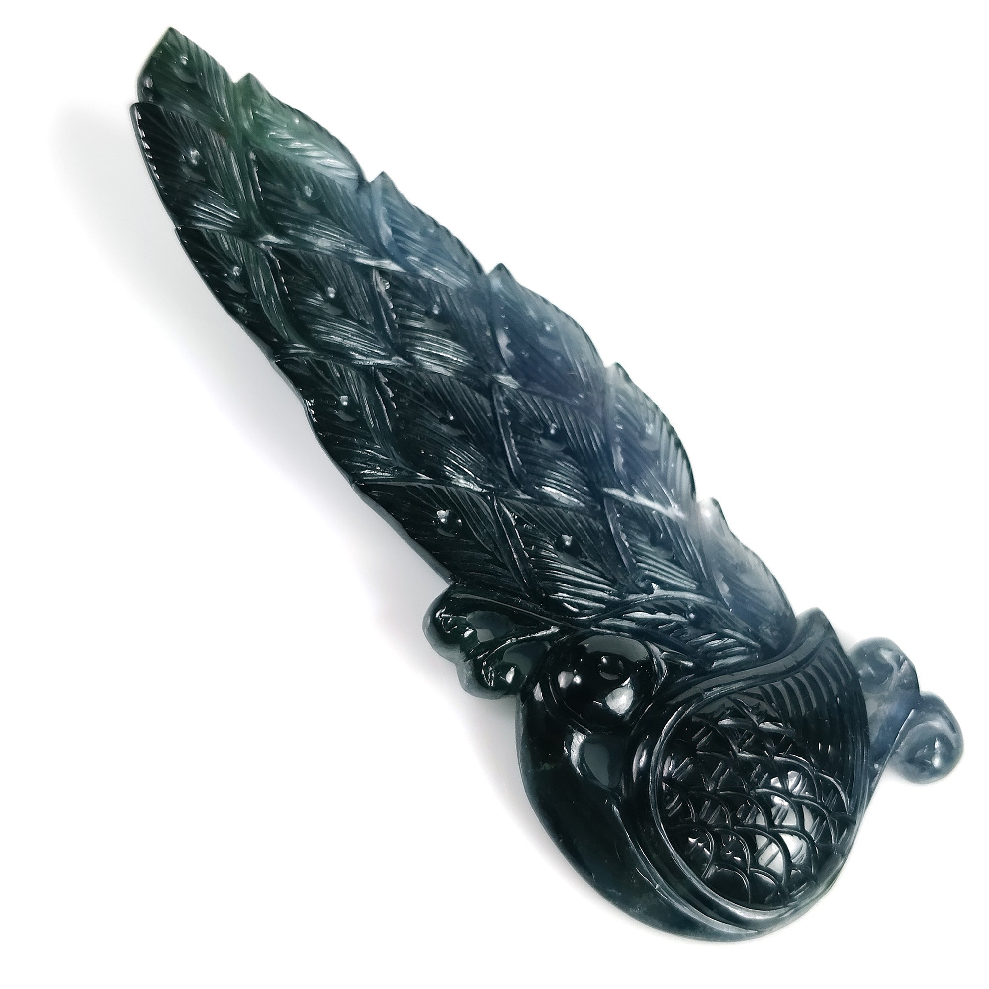 93.00cts Natural Untreated Green Tourmaline Gemstone - Hand Carved Peacock Sculpture 75x28x7mm - Unique Collector's Item for Home Decor, Meditation & Crystal Healing