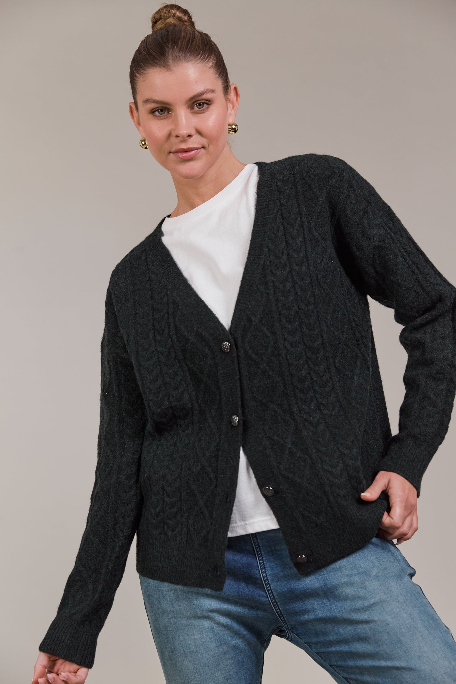 Merano Crop Cardigan Women's Lightweight Knit Sweater - Charcoal Grey for Casual Outfits & Layering in Fall & Winter