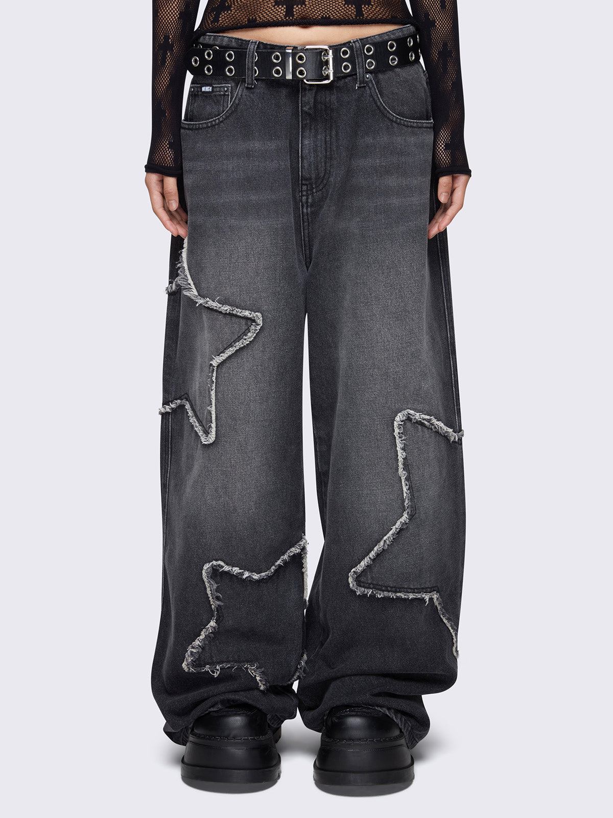 Starburst Black Baggy Jeans for Women - High Waist Loose Fit Distressed Denim Pants | Casual Streetwear, Hip Hop Fashion, Everyday Wear